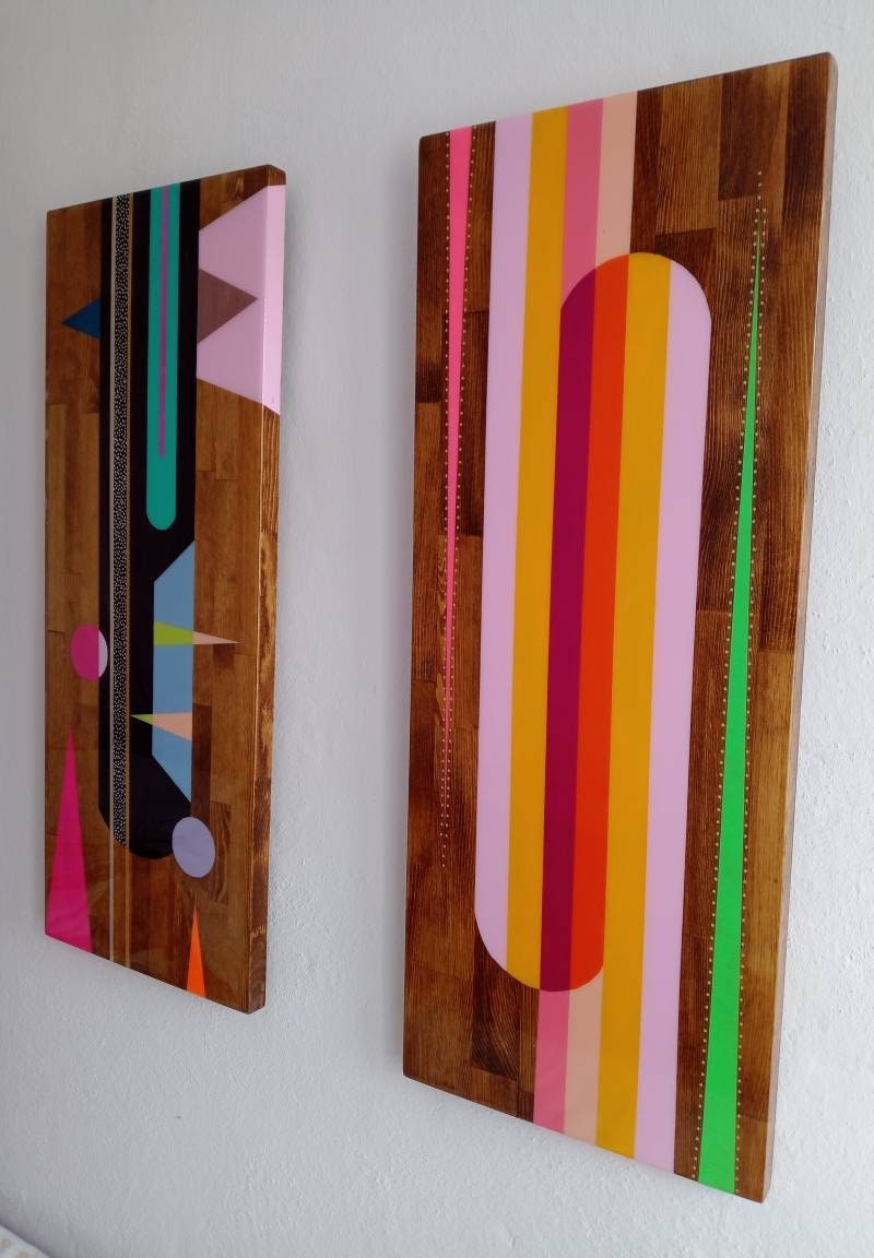 Contemporary Epoxy Resin Wall Art Decor,Wooden Geometric Modern Unique Glamorous Colorful Abstract Luxury Living Room Funky Wall Art Design