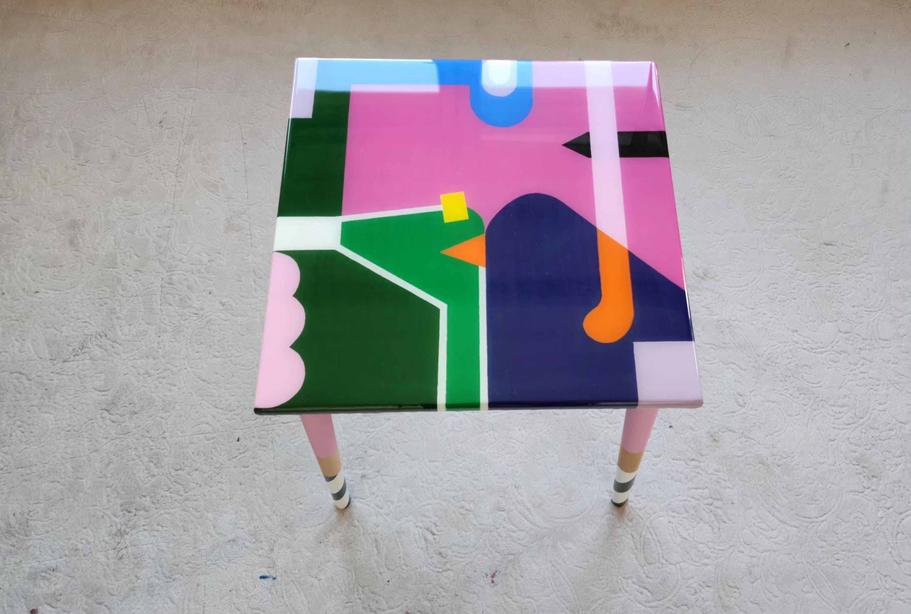 Colorful Painted Funky Cool Resin Side Art Coffee Table
