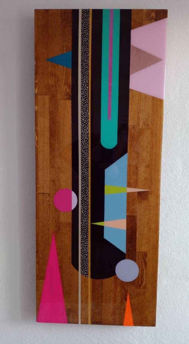 Modern Abstract Hand Painted Resin Wall Hanging Decor, Wooden Luxury Wall Art, Colorful Funky Living Room Custom Made Unique Epoxy Wall Art