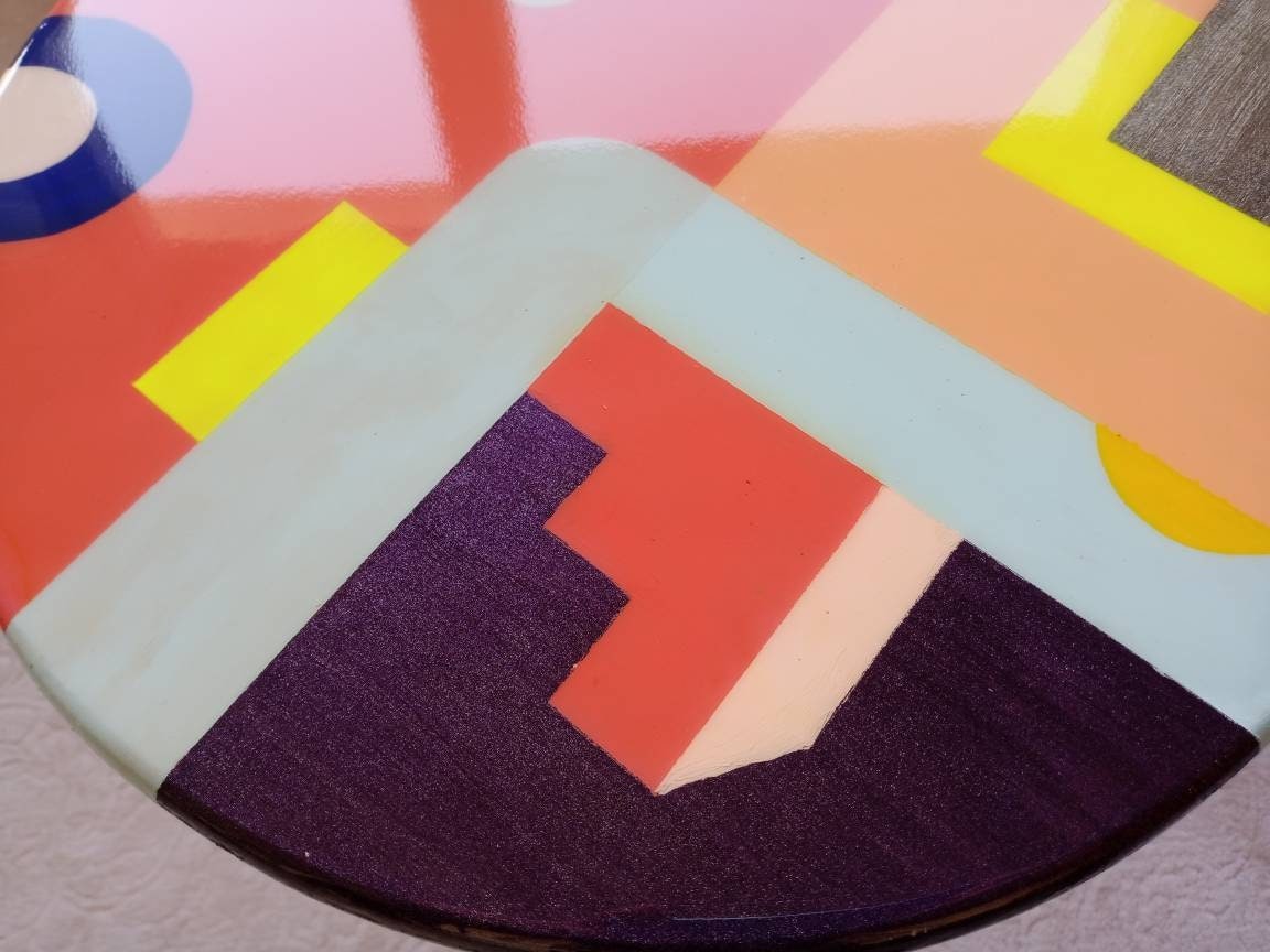 Colorful Wooden Resin Funky Boho Side Coffee Tables,Unique Pink Orange Bedside Modern Sofa End Epoxy Art Tables,Round Square Abstract Table