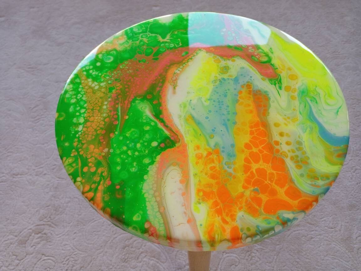 Colorful Resin Sofa Side Coffee Table,Modern Unique Green Bedside Boho Abstract Epoxy Wood Wooden End Cool Living Room Bedroom Center Table