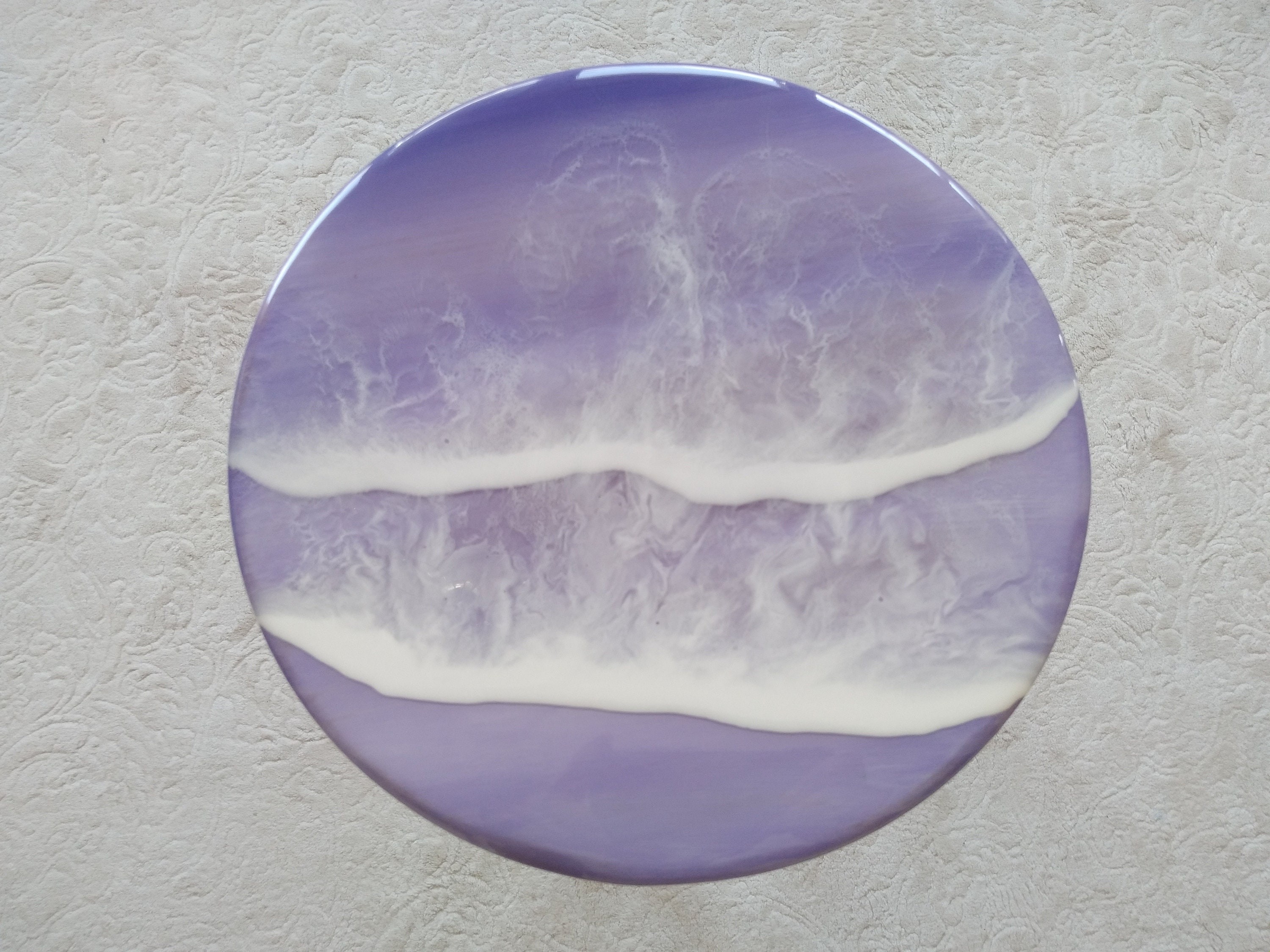 Unique Ocean Wave Resin Side Coffee Table, Beach Design Modern Purple Natural Wood Art Sofa Living Room Bedside Cool Live Edge River Table
