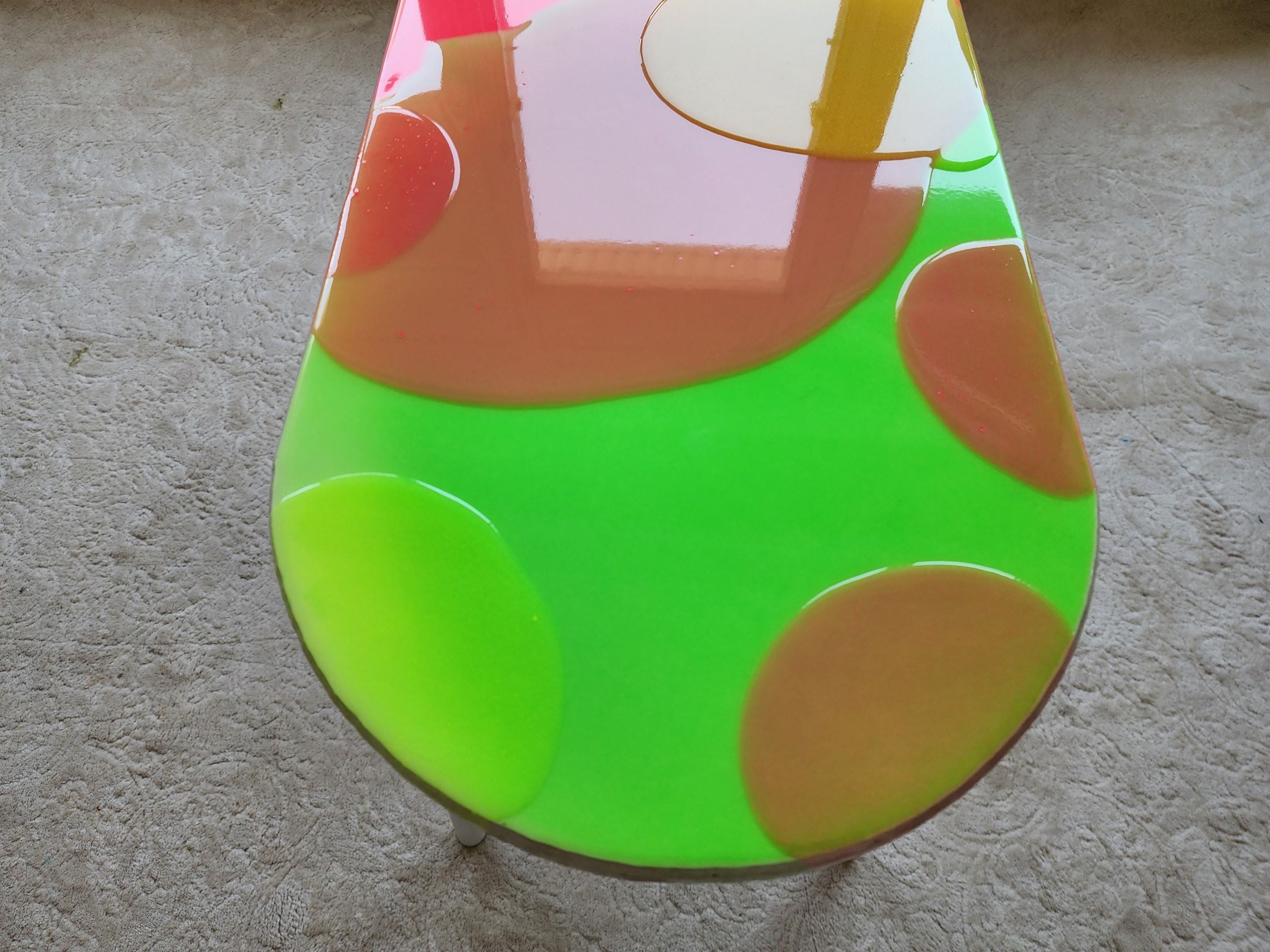 Colorful Parametric Epoxy Resin 3D Side End Oval Coffee Table,Maximalist Abstract Modern Vibrant Painted Groovy Funky Cool Pink Art Table