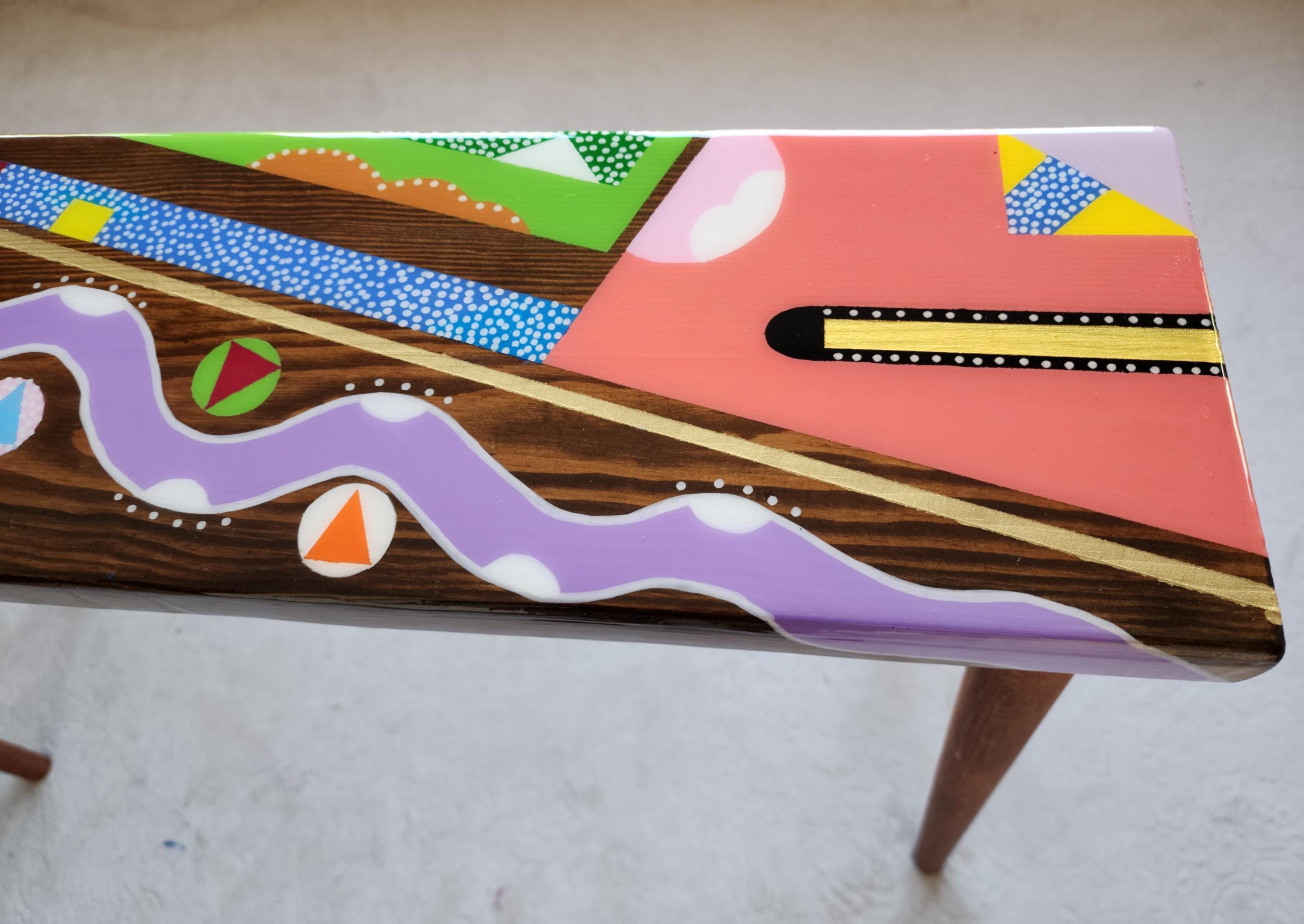 Unusual Handmade Colorful Resin Console Table,Narrow Abstract Epoxy Side Coffee Table, Funky Modern Cool Eclectic Retro Pop Art Coffee Table