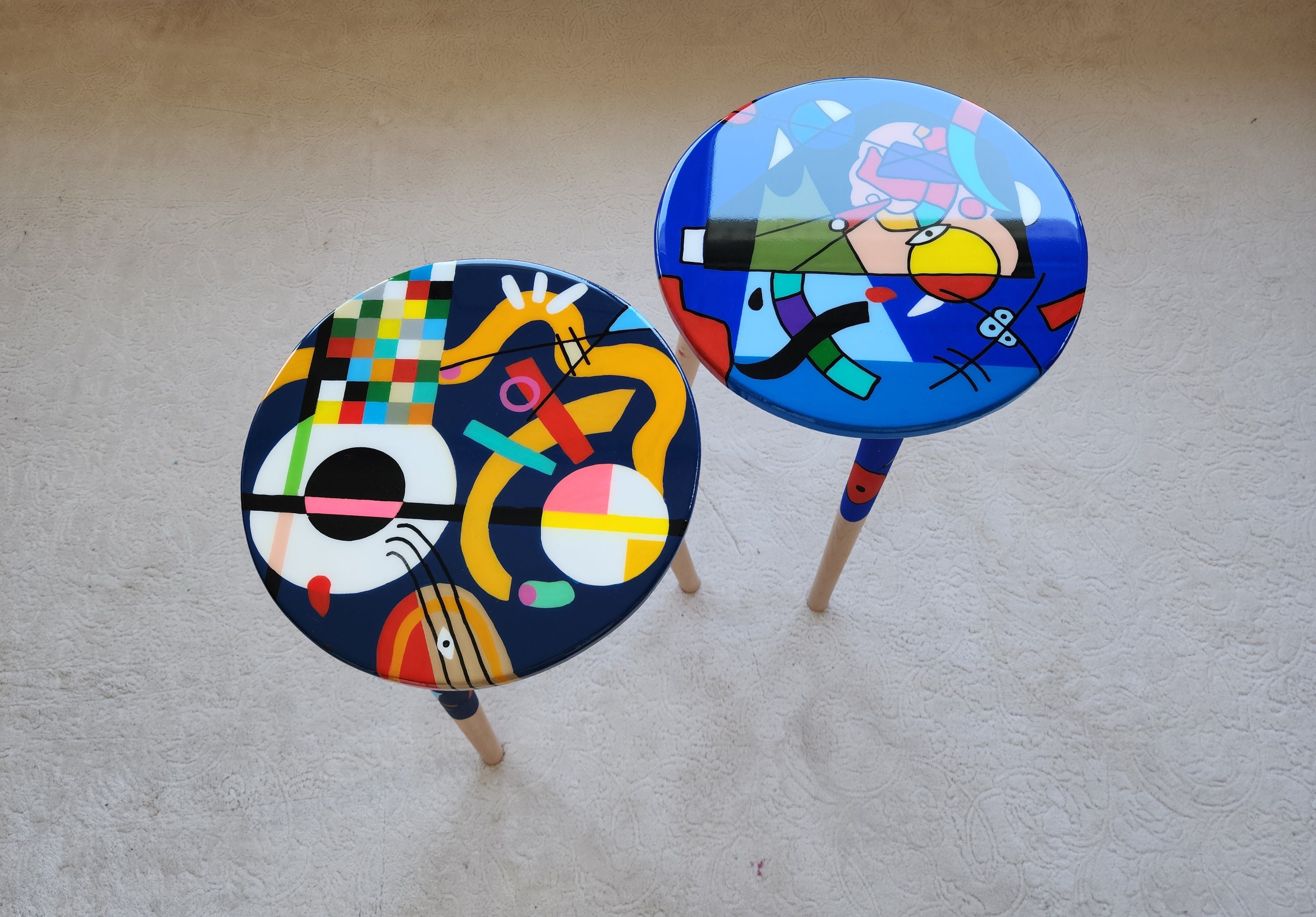Round Unusual Abstract Funky Colorful Side Resin Coffee Tables