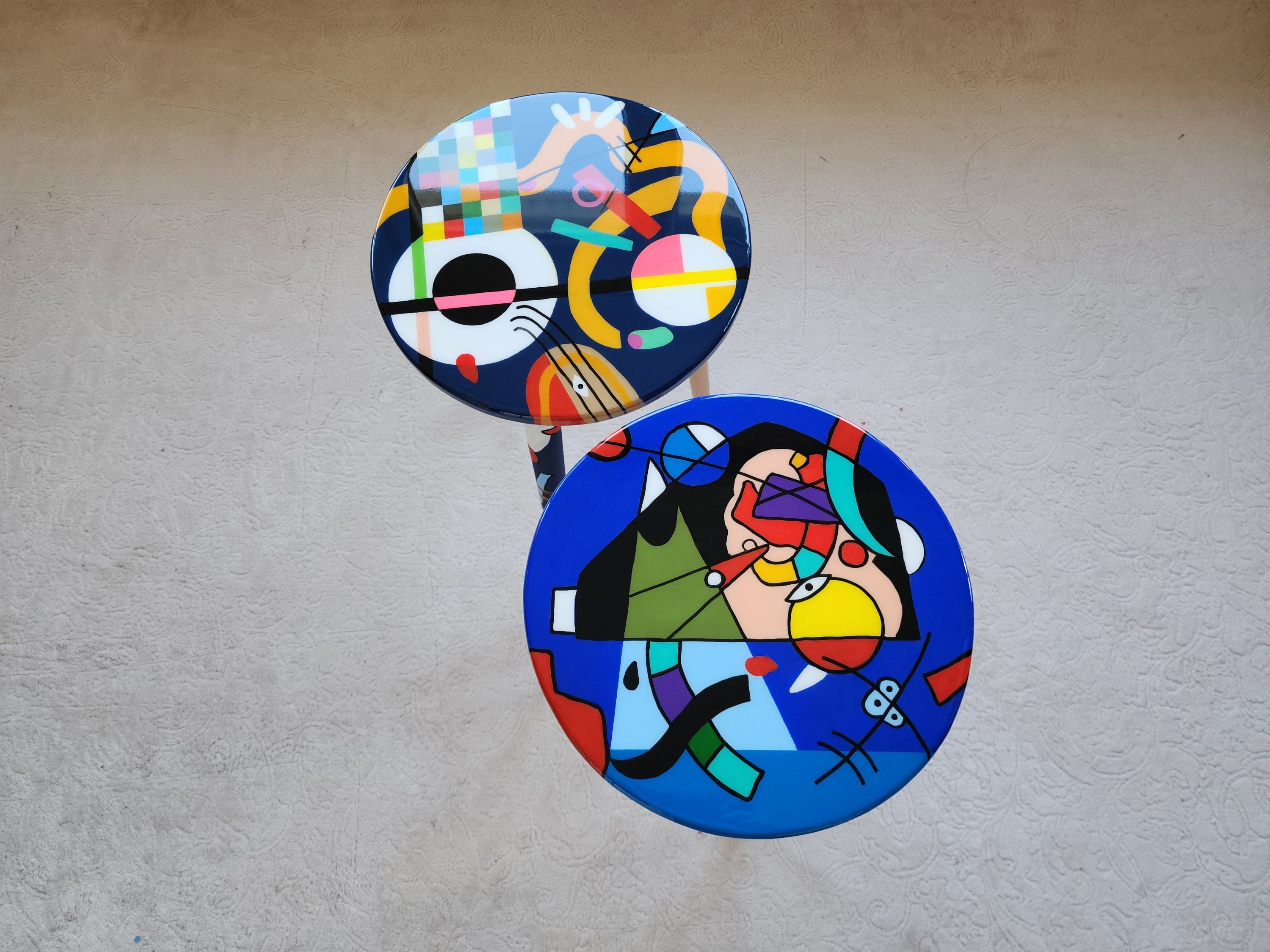 Round Unusual Abstract Funky Colorful Side Resin Coffee Tables
