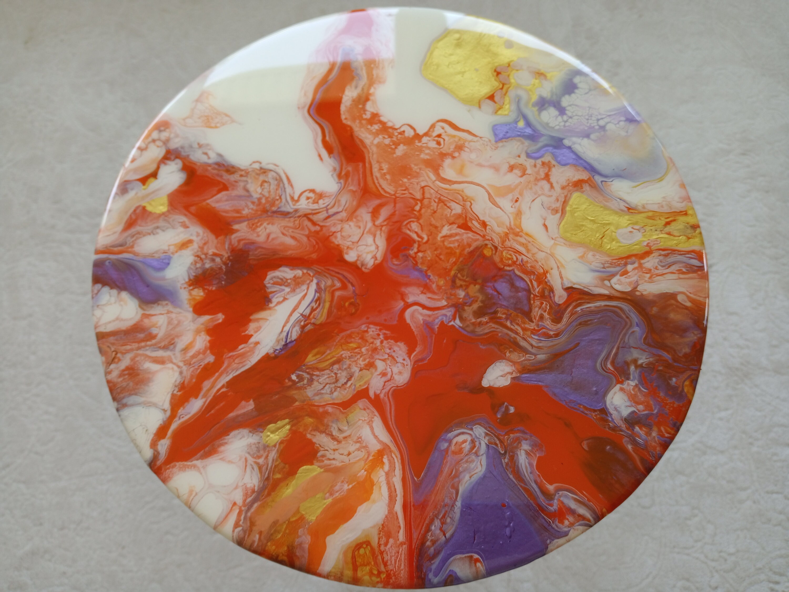 Colorful Abstract Vibrant Wooden Resin Side Coffee Table, Unique Acrylic  Painted Orange Eclectic Cute Epoxy End Boho Cool Small Art Table
