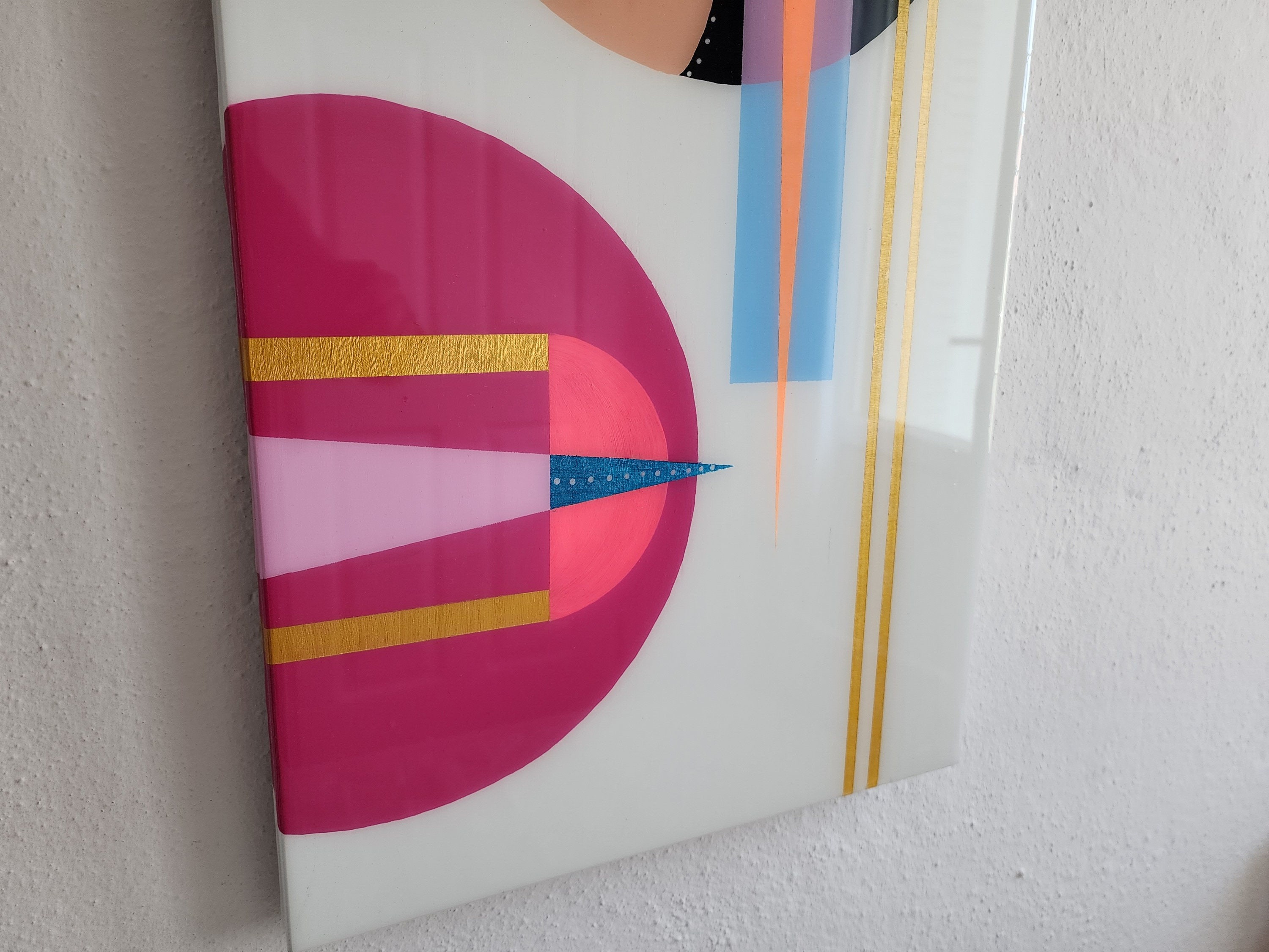 Black White Abstract Colorful Resin Wall Art Decor, Oval Vintage Retro Unique Geometric Cool Pink Epoxy Home Decor Boho Design Hanging Decor