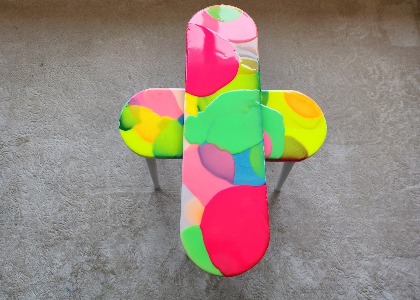 Oval Pink Funky Neon Painted 3D Abstract Resin Coffee Tables, Maximalist Eclectic  Cool Colorful Epoxy Nesting Cute Unusual Side Art Tables