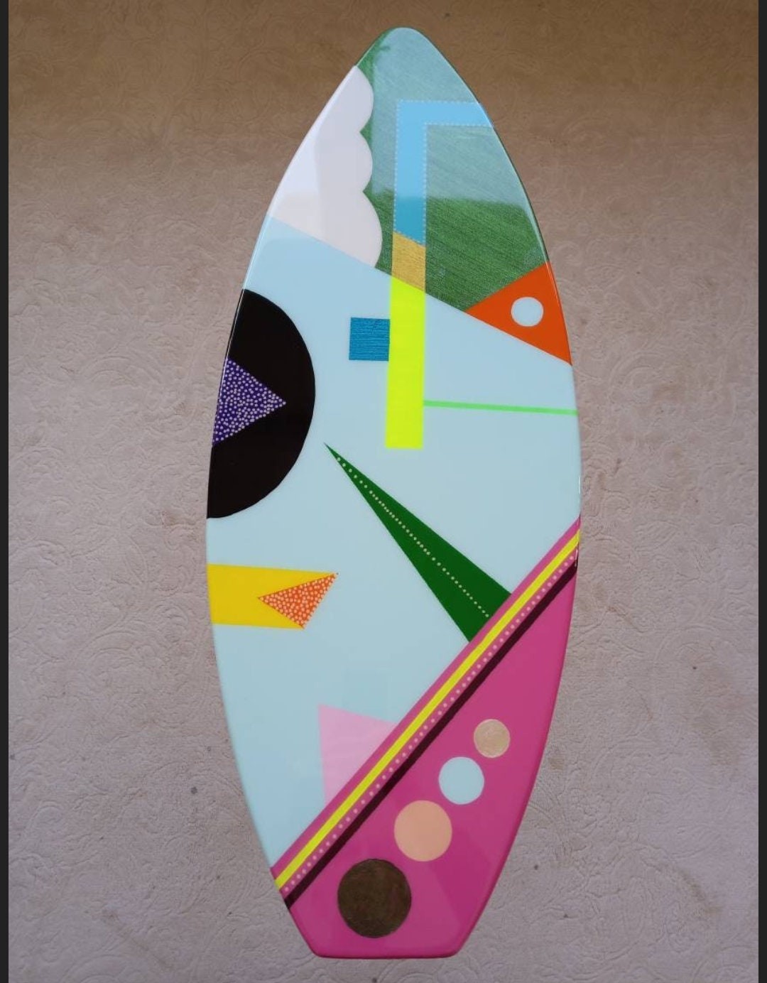 Colorful Abstract Vibrant Rainbow Resin Surfboard Table, Blue Stylish Marine Beach House Decor,Side End Pop Art Funky Cool Epoxy Cute Table