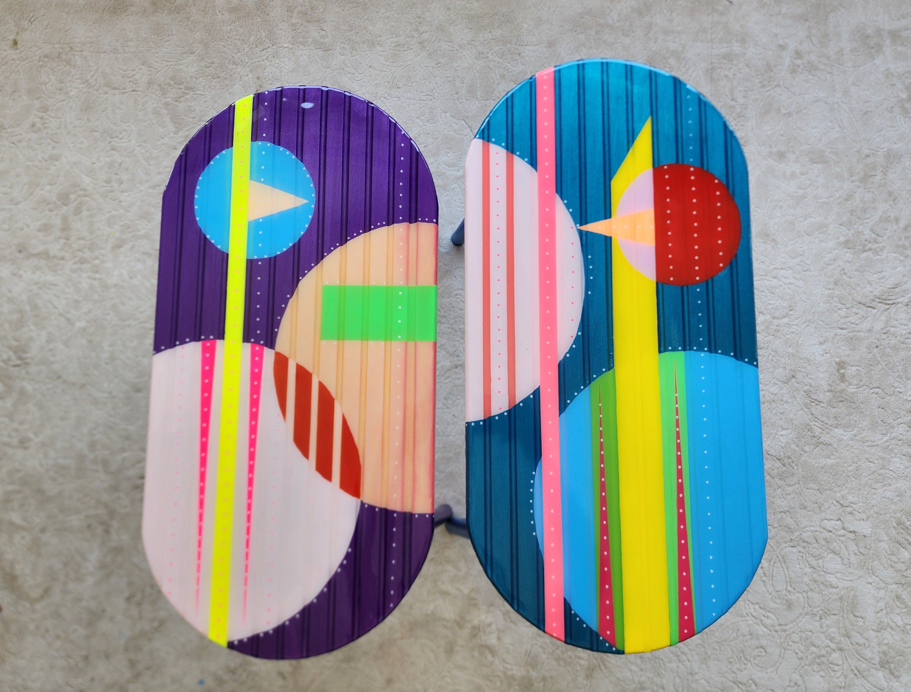 Colorful Abstract Handmade Resin Cool Side Coffee Tables,Modern Wooden Funky Bedside Living Room Entryway End Sofa Small Boho Middle Tables