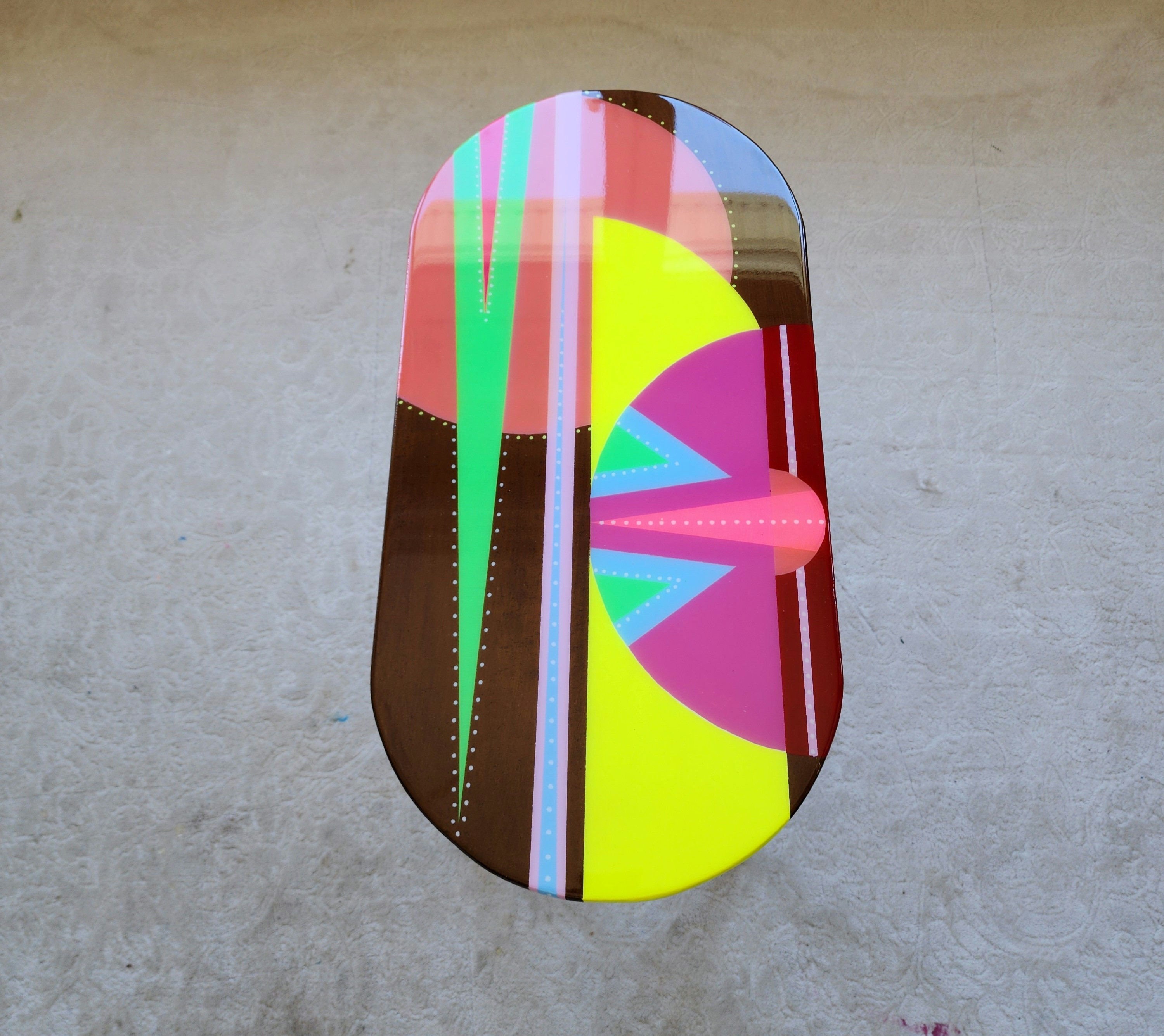 Rainbow Abstract Epoxy Resin Pop Art Side Table, Kitsch Coffee Table, Oval Original Table, Groovy Night Table, Funky Cool Pink Yellow Table