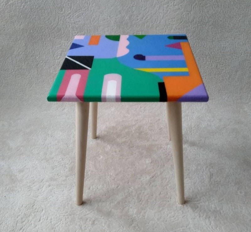 Modern Small Abstract Resin Side Tables, Unique Wood Sofa End Epoxy Living Room Bedside Entryway Cool Funky Fun Pink Blue Boho Coffee Table