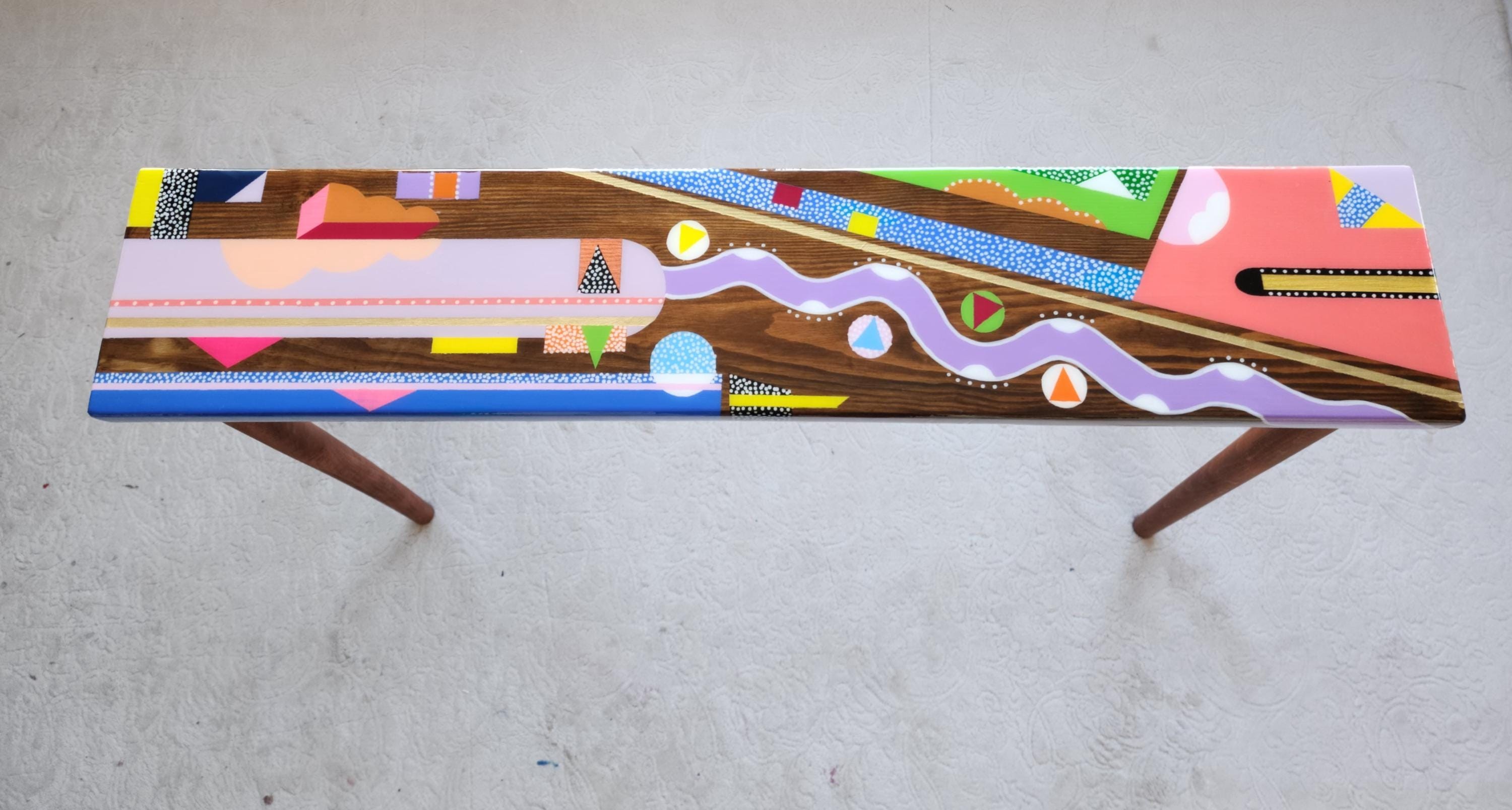 Unusual Handmade Colorful Resin Console Table,Narrow Abstract Epoxy Side Coffee Table, Funky Modern Cool Eclectic Retro Pop Art Coffee Table