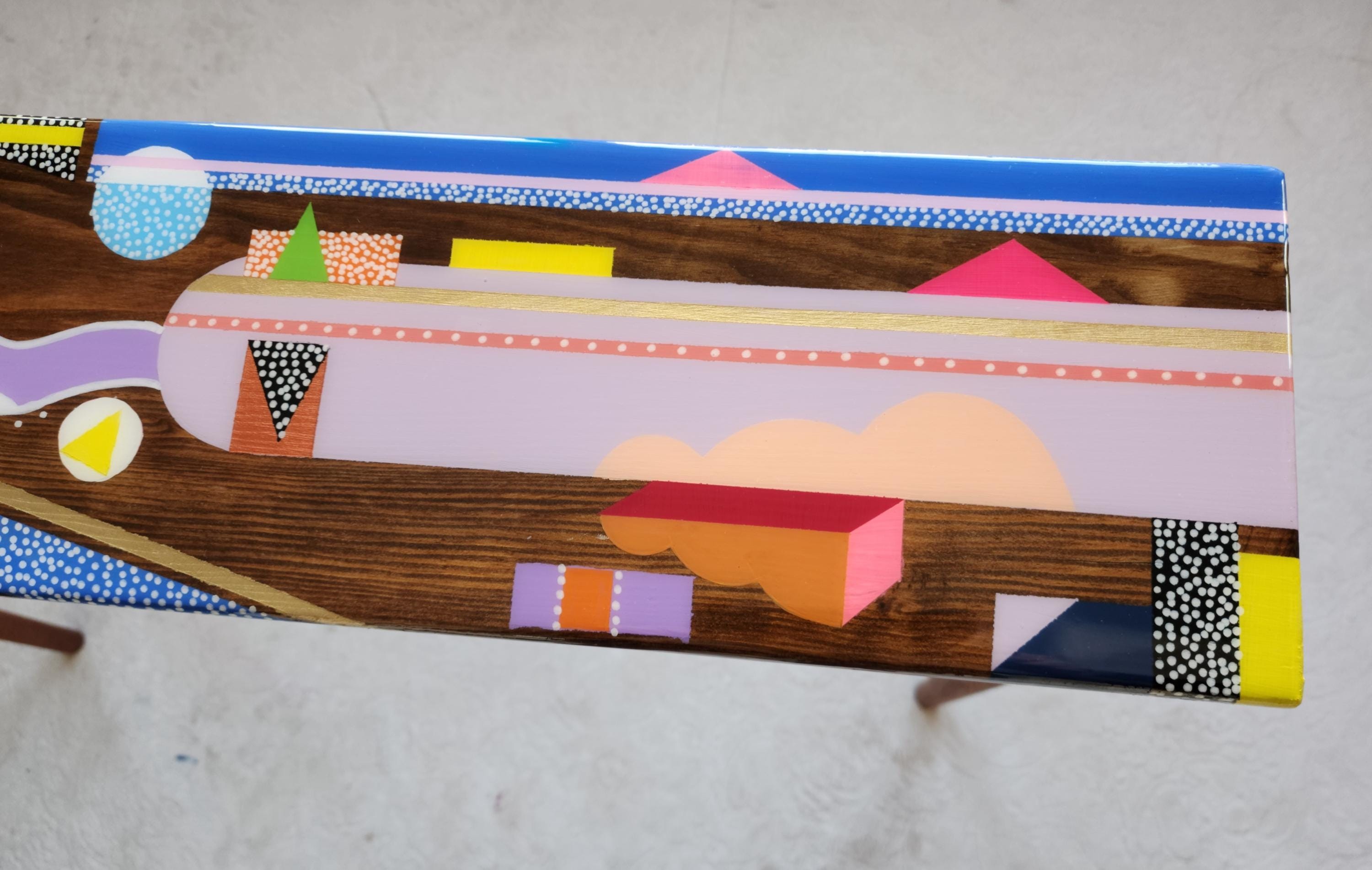 Unusual Handmade Colorful Resin Console Table,Narrow Abstract Epoxy Side Coffee Table, Funky Modern Cool Eclectic Retro Pop Art Coffee Table