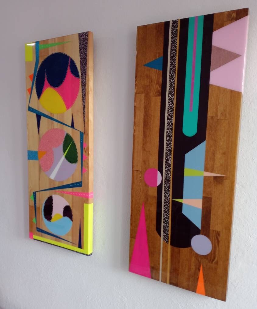 Modern Abstract Hand Painted Resin Wall Hanging Decor, Wooden Luxury Wall Art, Colorful Funky Living Room Custom Made Unique Epoxy Wall Art