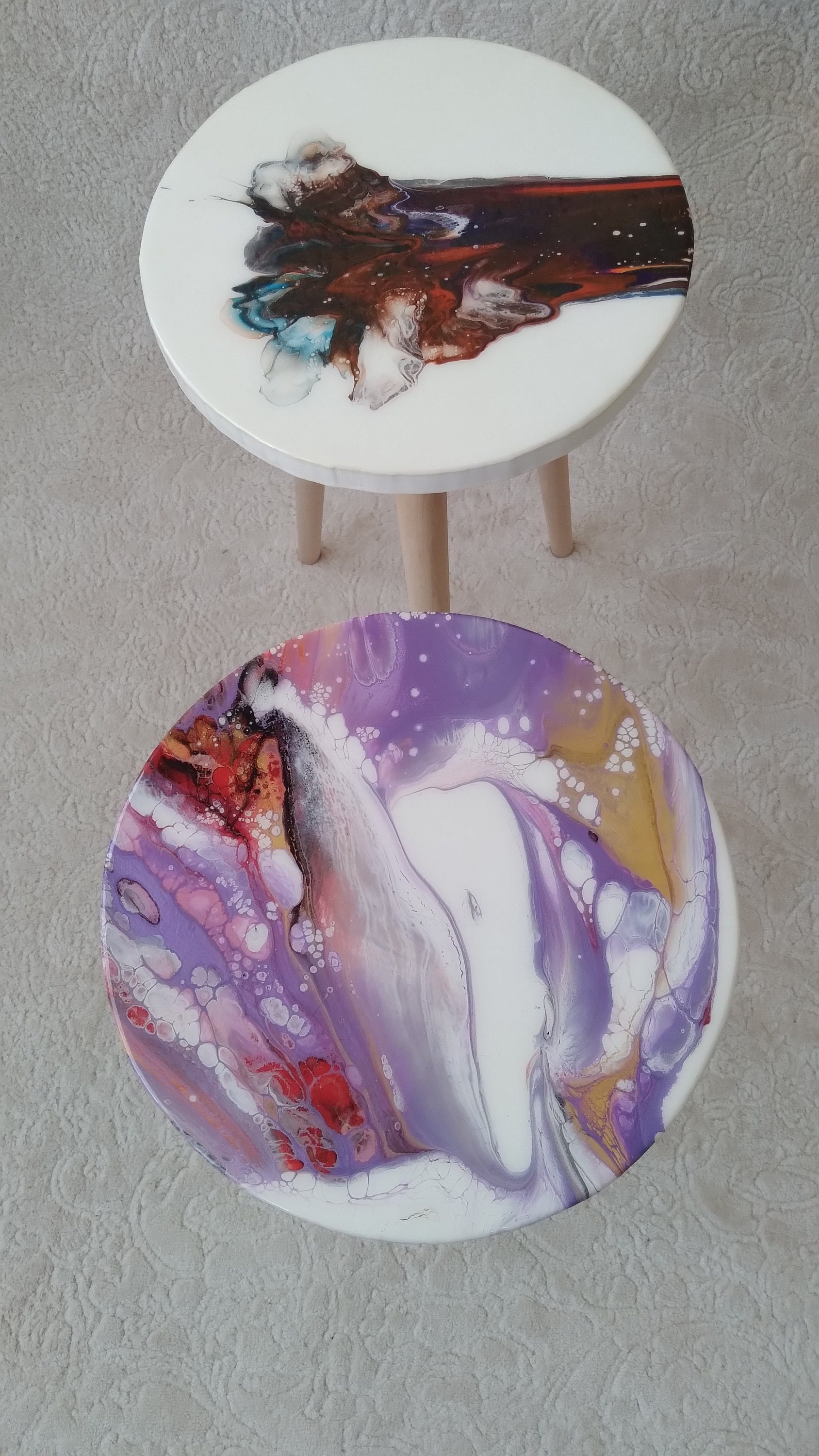 Wooden Colorful Resin Boho Side Coffee Tables, Living Room Bedside Entryway Cool Sofa End Center Wood Unique Purple Modern Epoxy Art Table
