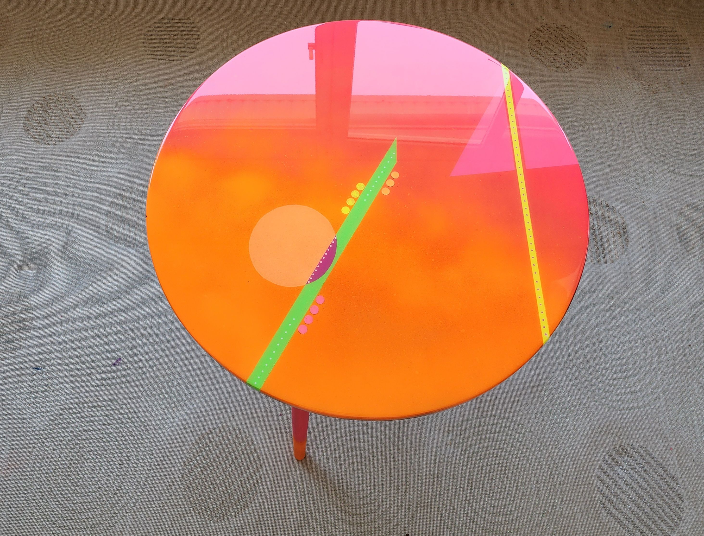 Large Pink Cool Colorful Abstract Epoxy Resin Side Table