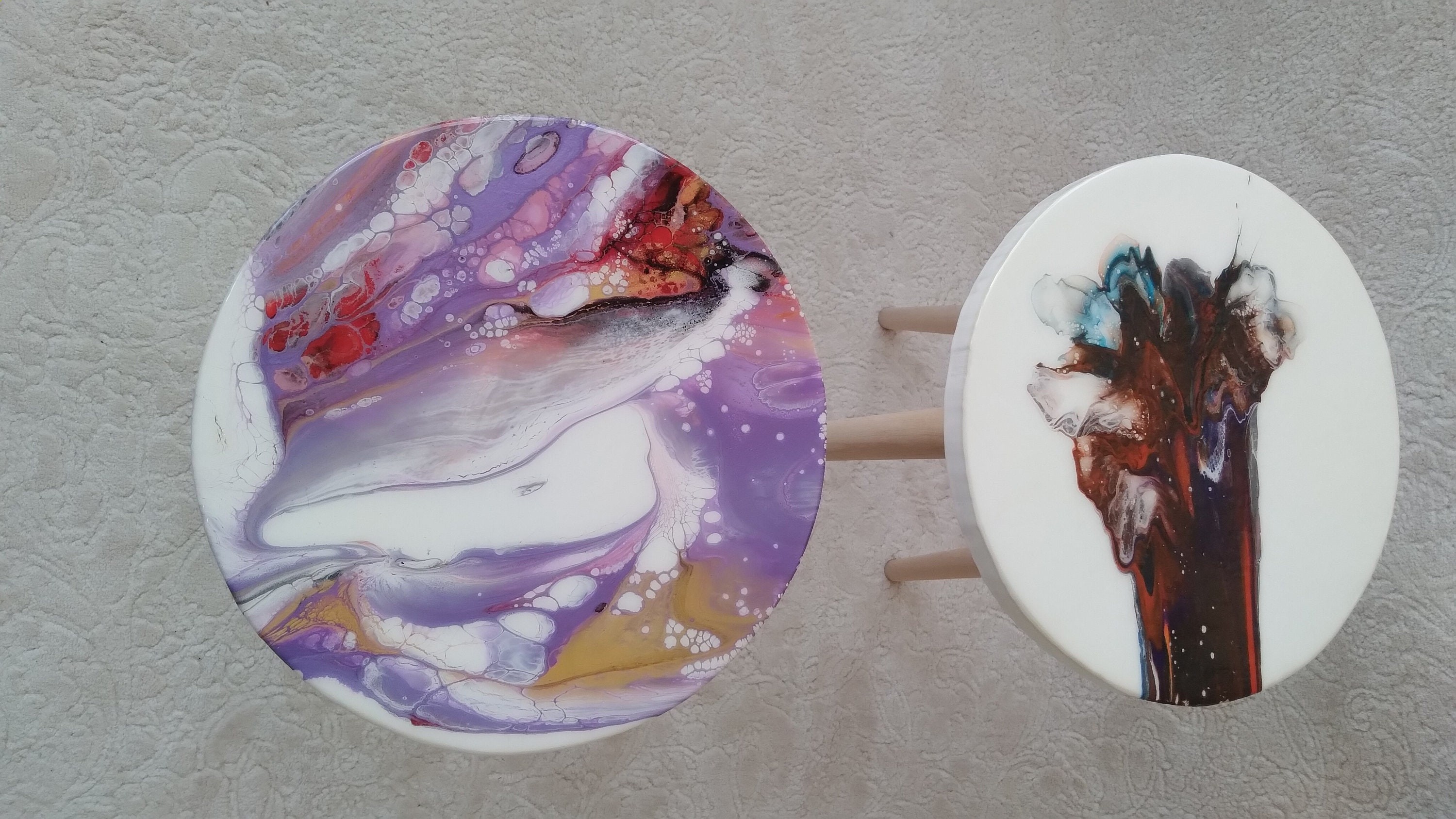 Wooden Colorful Resin Boho Side Coffee Tables, Living Room Bedside Entryway Cool Sofa End Center Wood Unique Purple Modern Epoxy Art Table