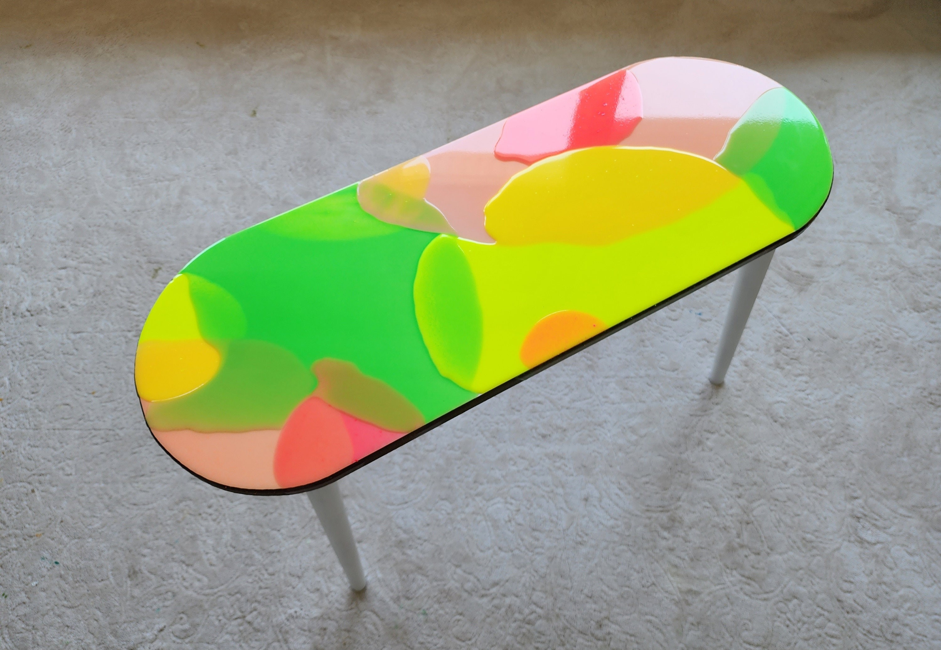 Oval Wooden Pink Epoxy Resin Cool 3D Neon Art Side Coffee Table