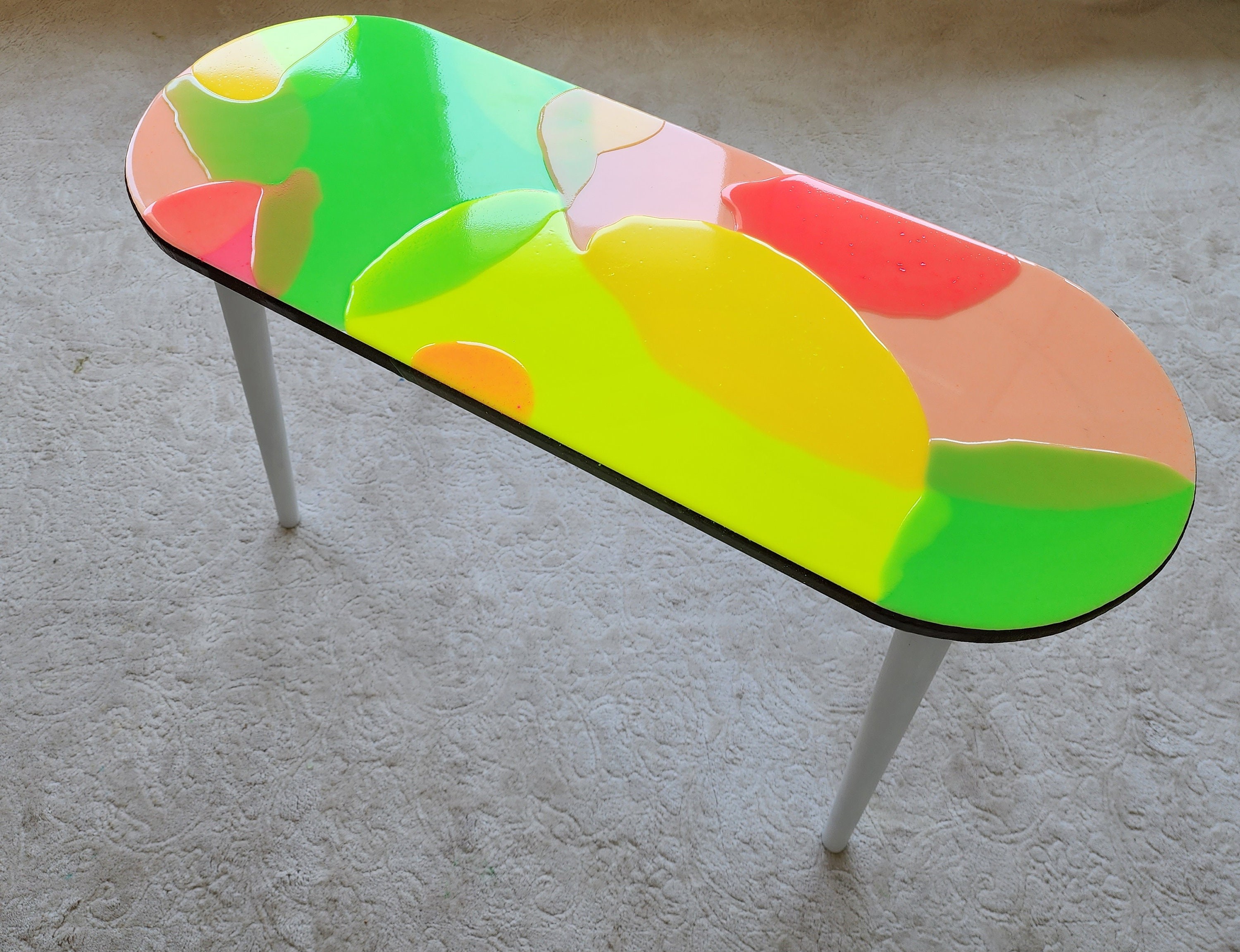 Oval Wooden Pink Epoxy Resin Cool 3D Neon Art Side Coffee Table