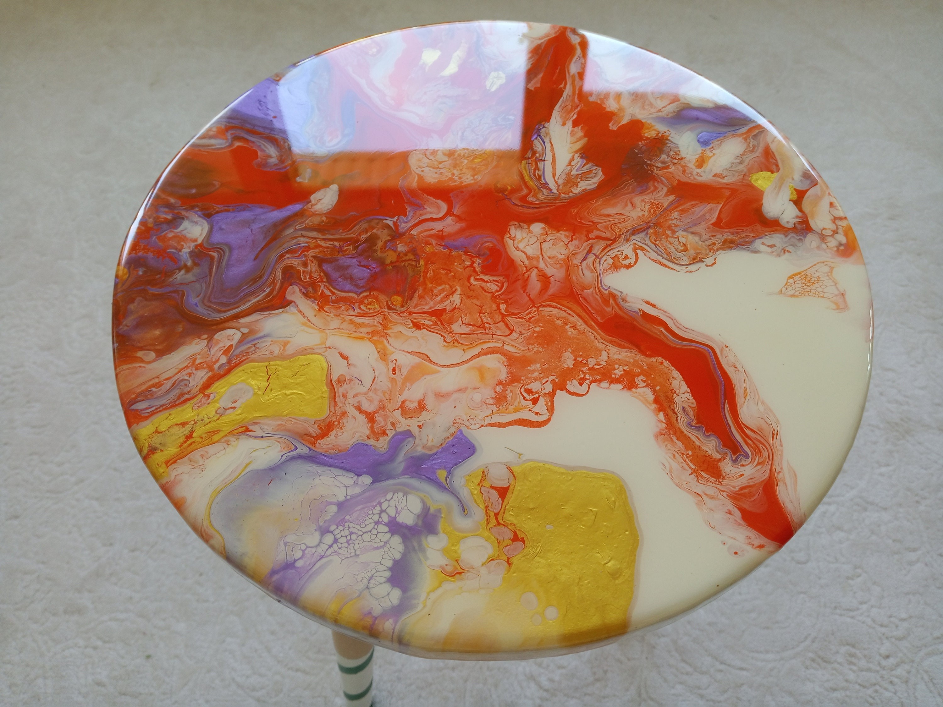 Colorful Abstract Vibrant Wooden Resin Side Coffee Table, Unique Acrylic  Painted Orange Eclectic Cute Epoxy End Boho Cool Small Art Table