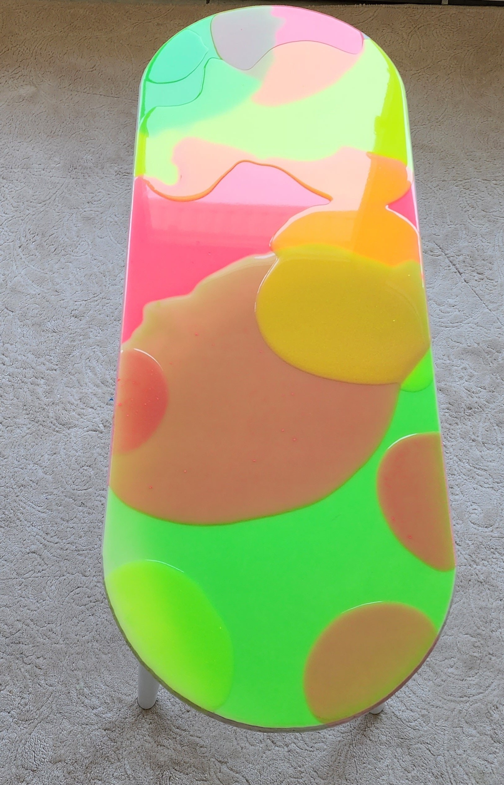 Colorful Parametric Epoxy Resin 3D Side End Oval Coffee Table,Maximalist Abstract Modern Vibrant Painted Groovy Funky Cool Pink Art Table
