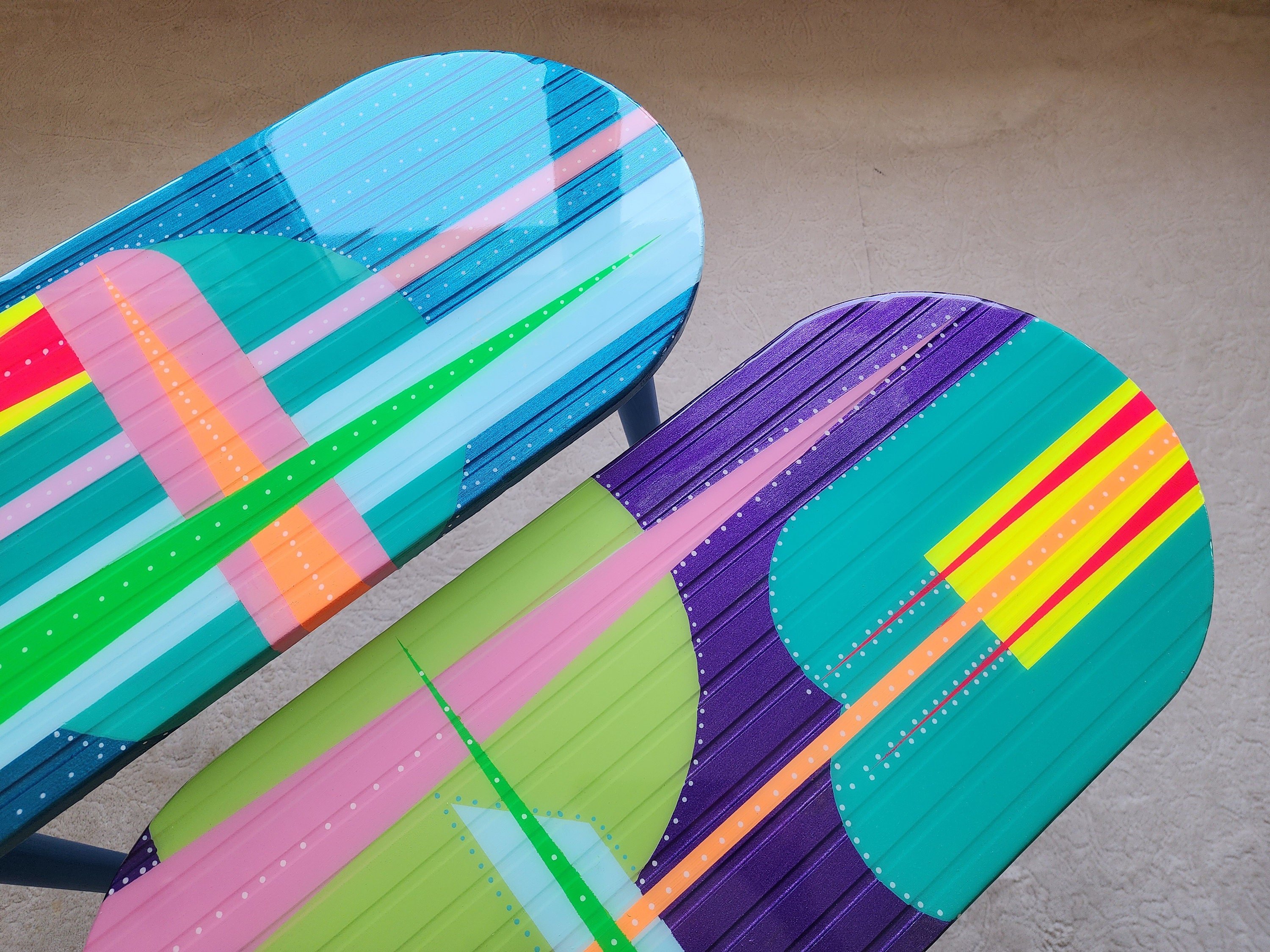 Oval Colorful Abstract Funky Resin Art Side Coffee Tables,Geometric Modern Gift For Mom Her Him Couple,Retro Vintage Pop Art Epoxy End Table