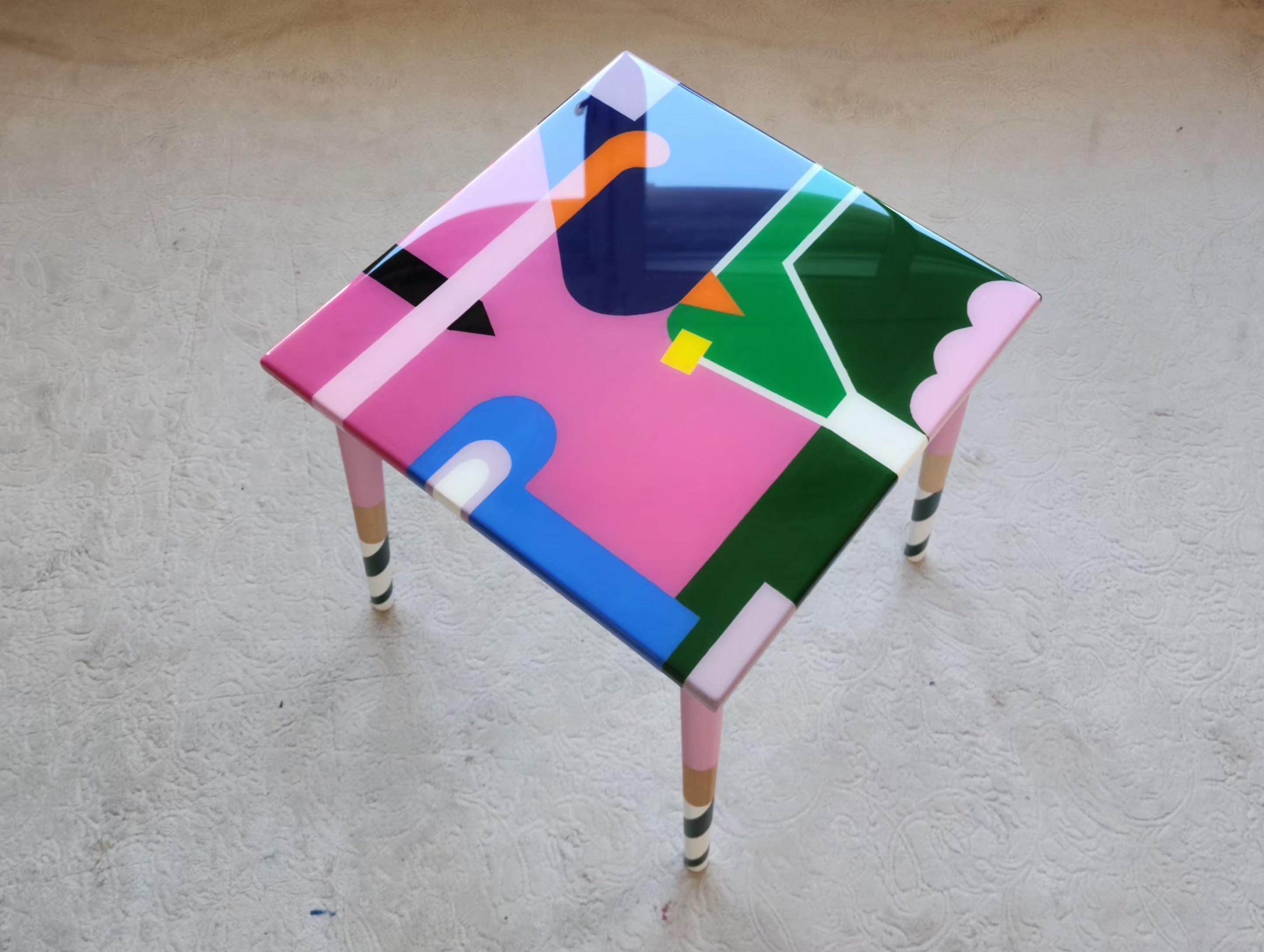 Colorful Painted Funky Cool Resin Side Art Coffee Table