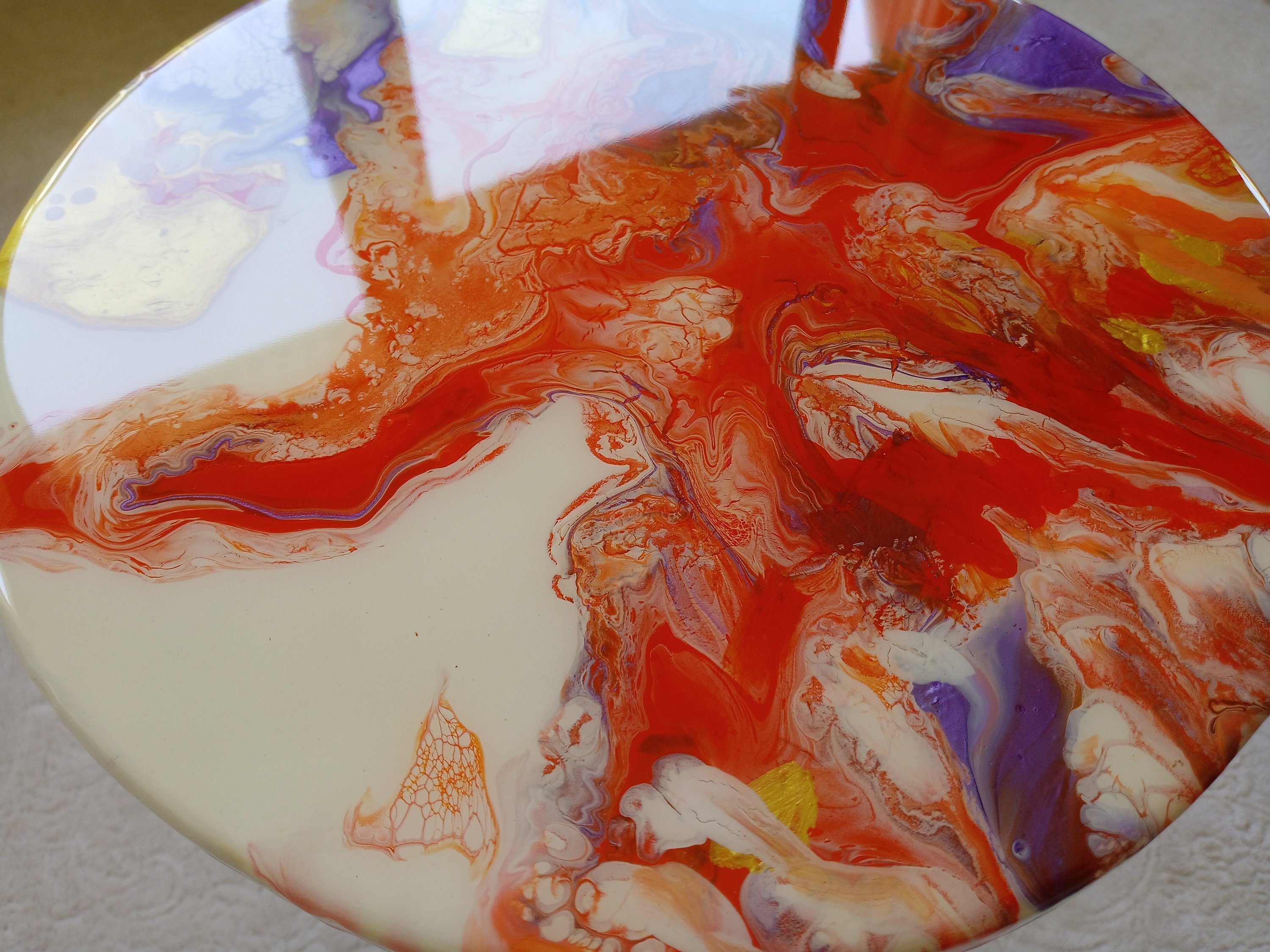 Colorful Abstract Vibrant Wooden Resin Side Coffee Table, Unique Acrylic  Painted Orange Eclectic Cute Epoxy End Boho Cool Small Art Table