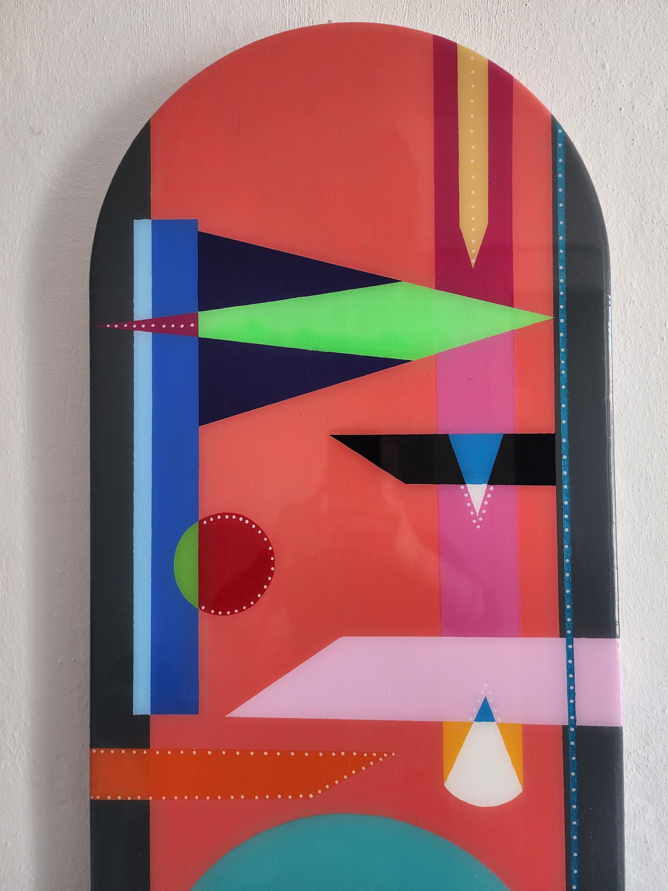 Mid Century Modern Epoxy Resin Wall Hanging Decor, Wooden Luxury Colorful Abstract Funky Vibrant Neon Vintage Black White Painted Wall Art