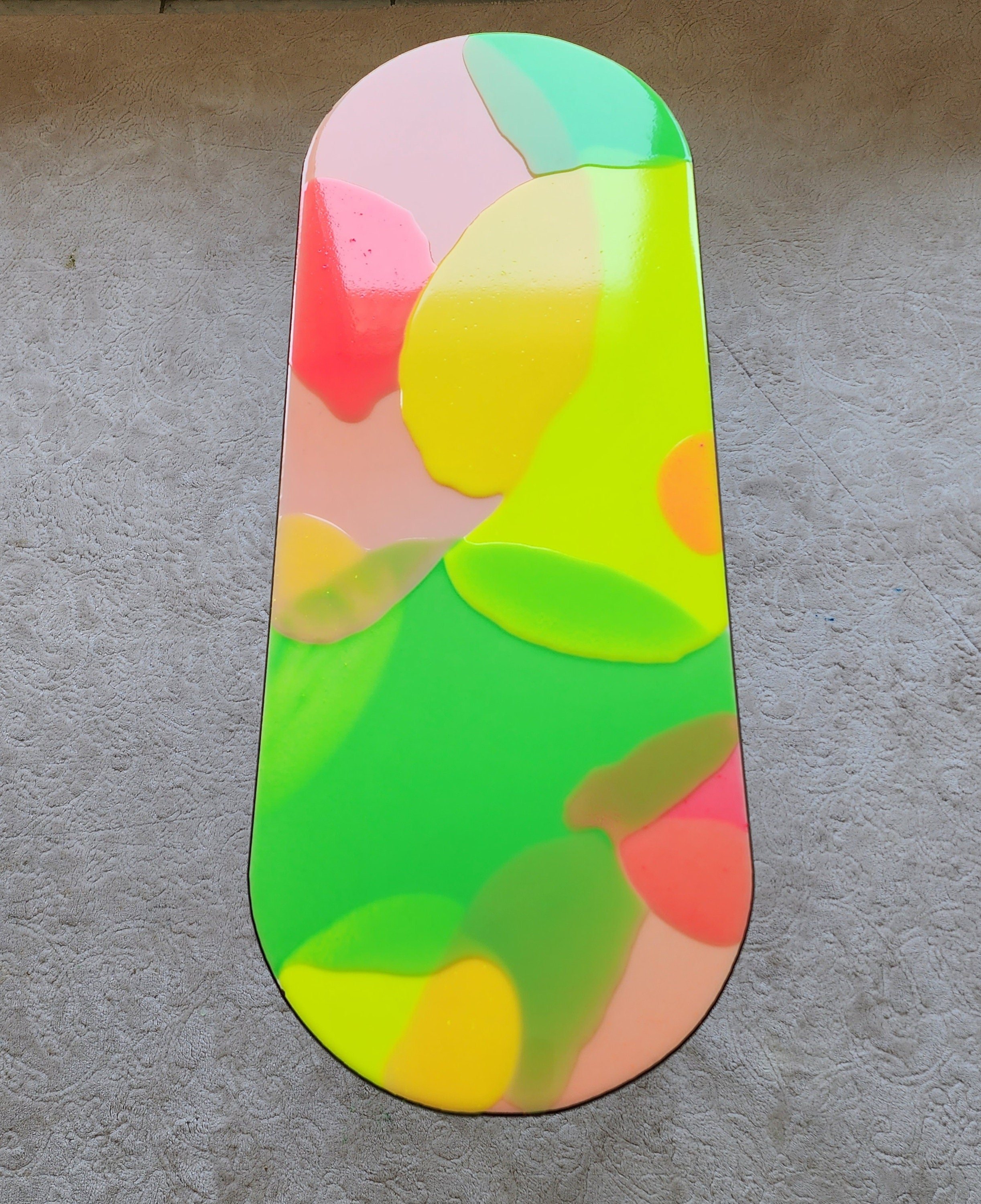 Oval Wooden Pink Epoxy Resin Cool 3D Neon Art Side Coffee Table