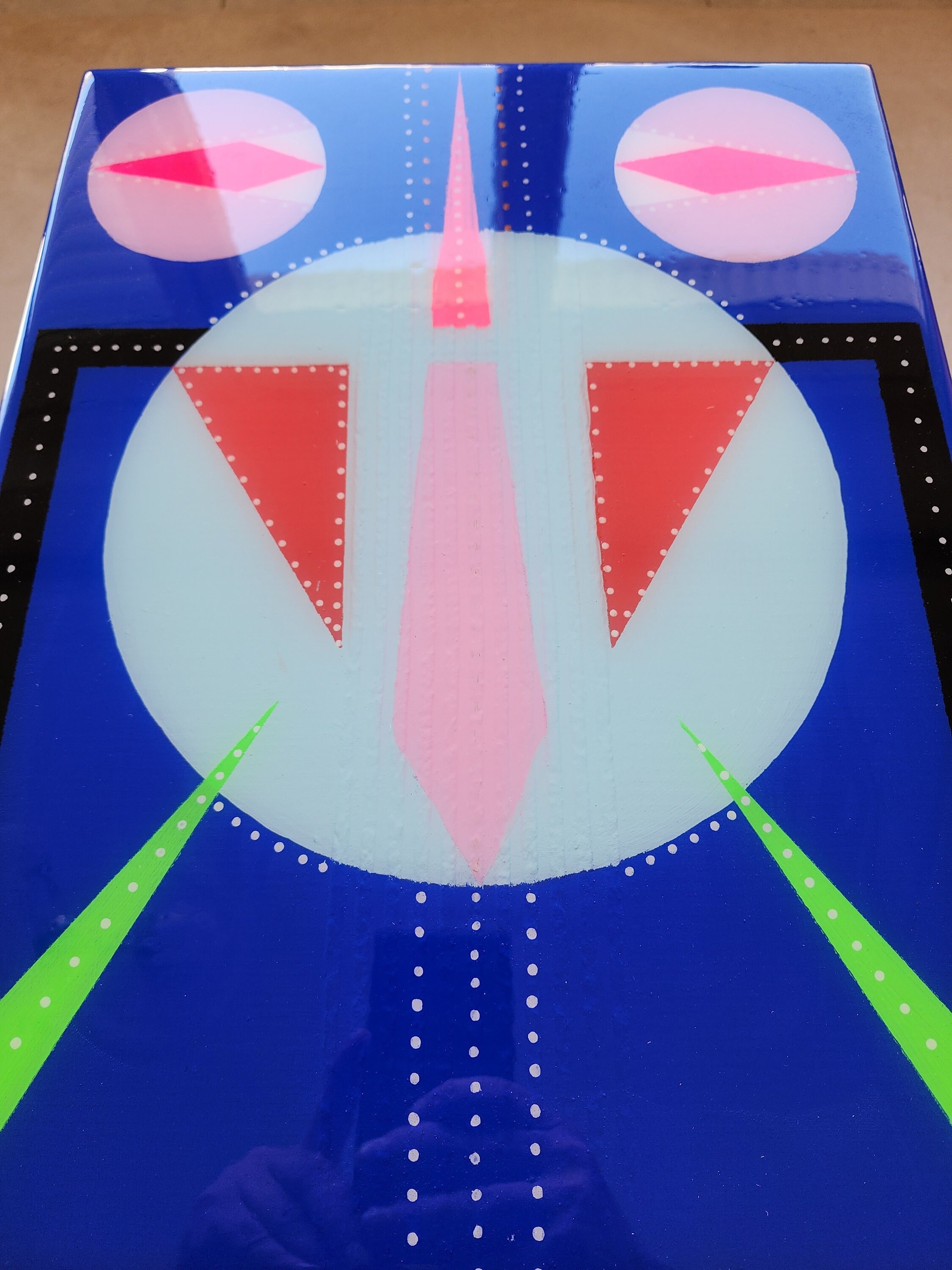 Unusual Blue Wooden Retro Epoxy Resin Side Coffee Table,Colorful Funky Eclectic Rainbow Abstract Pop Art Hand Painted Pink End Sofa Table