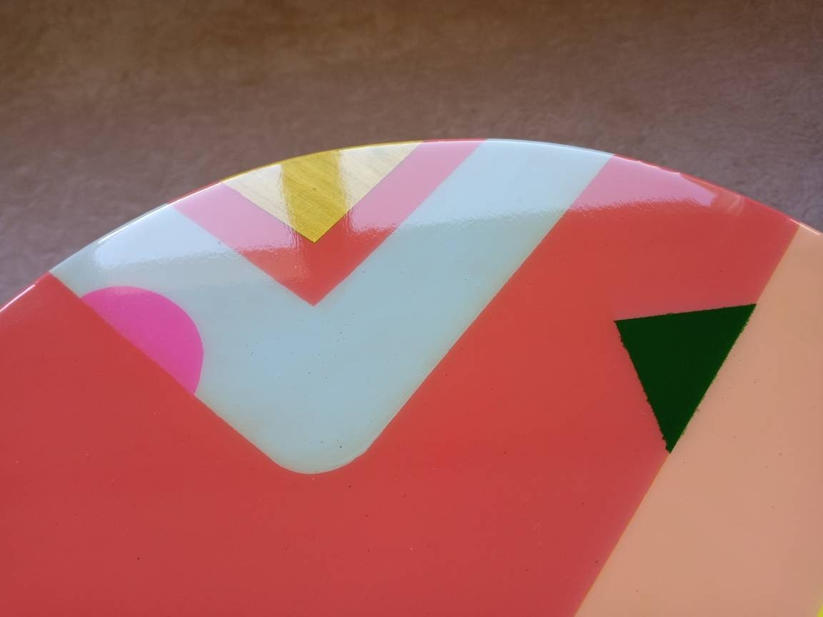 Colorful Wooden Resin Funky Boho Side Coffee Tables,Unique Pink Orange Bedside Modern Sofa End Epoxy Art Tables,Round Square Abstract Table