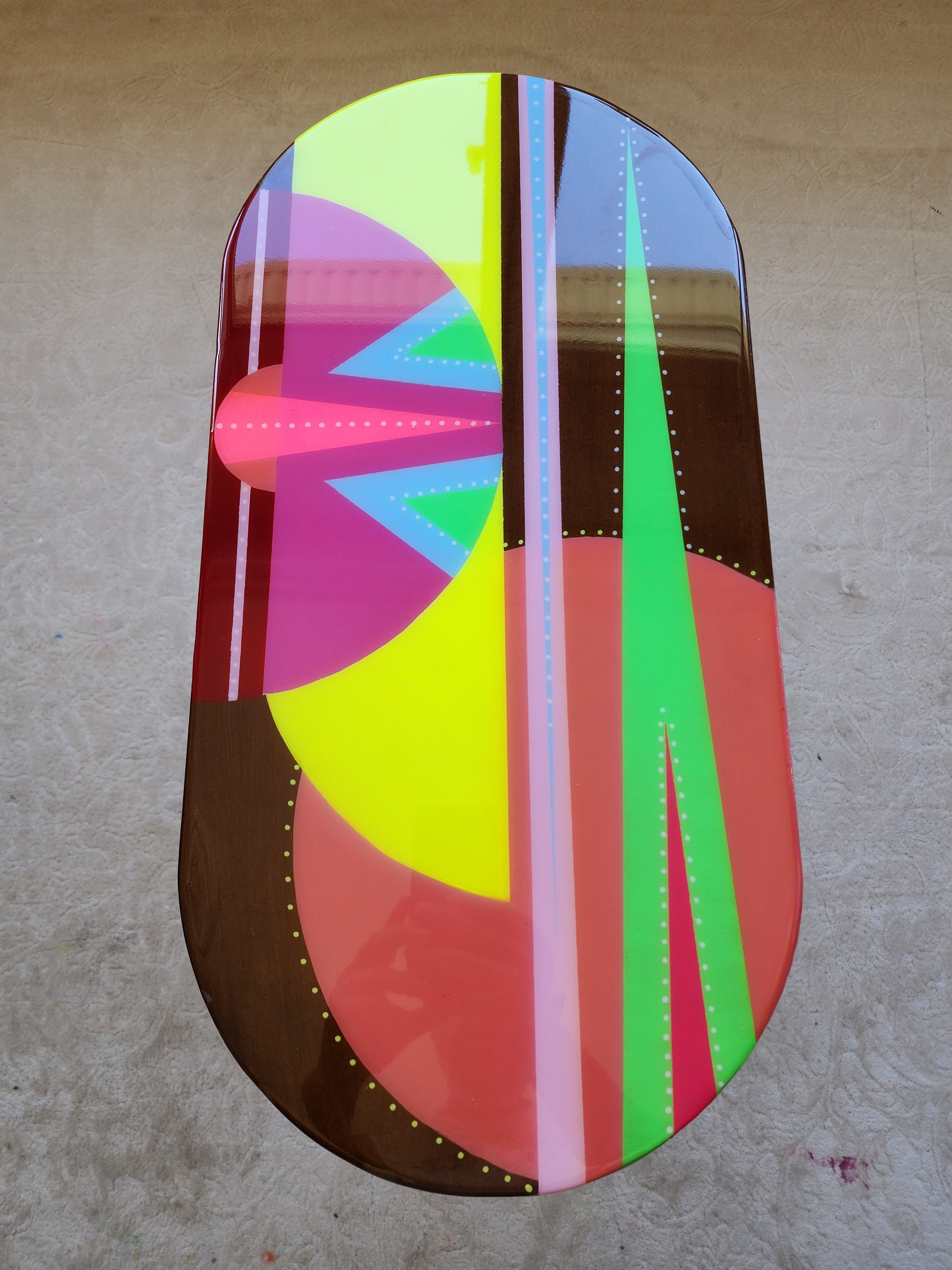 Unusual Pink Funky Colorful Side Narrow Resin Coffee Tables,Maximalist Eclectic Abstract Cool Neon Painted Leg Epoxy Cute Boho Pop Art Table