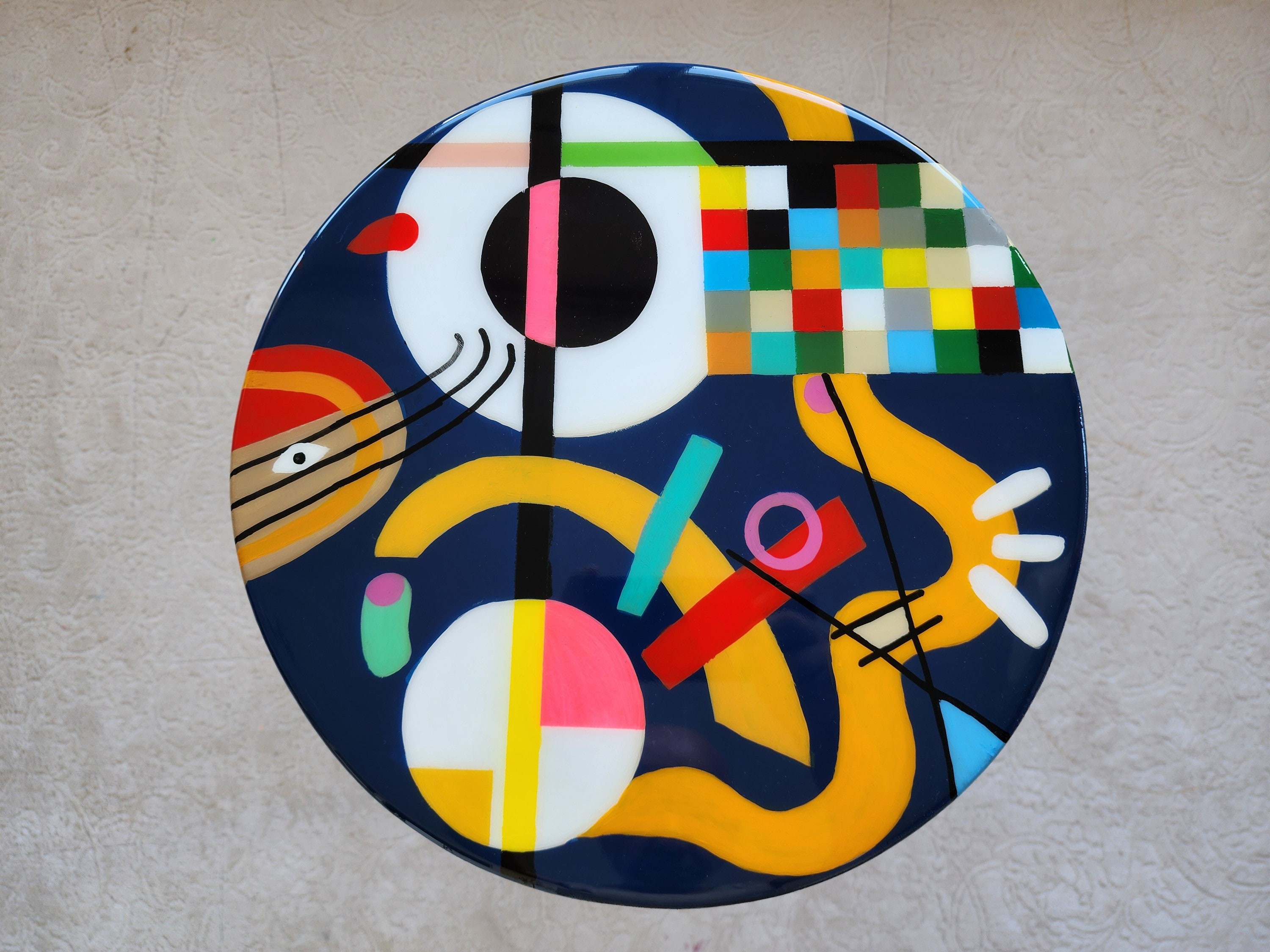 Round Unusual Abstract Funky Colorful Side Resin Coffee Tables