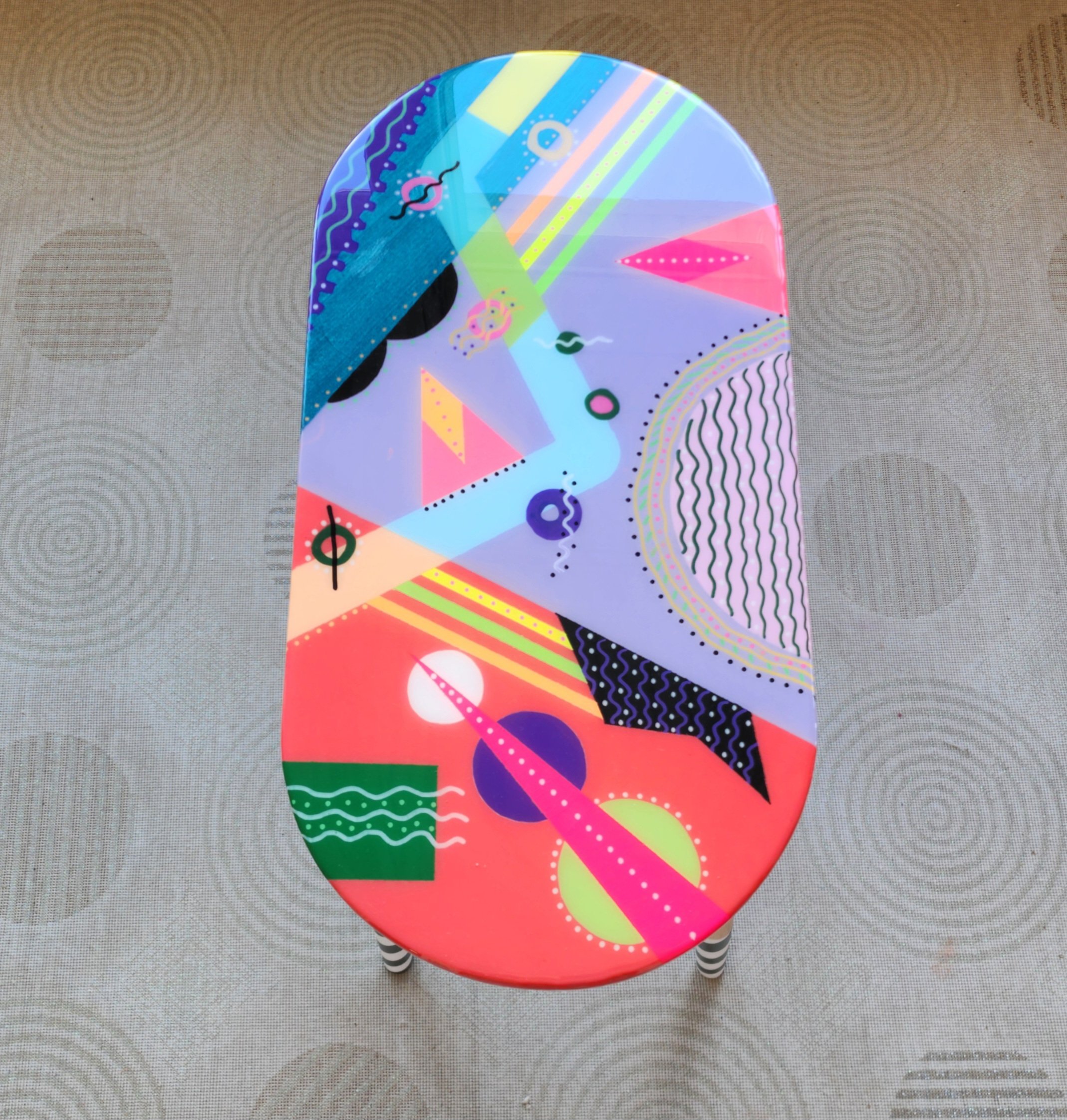 Wooden Oval Colorful Abstract Funky Resin Side Table