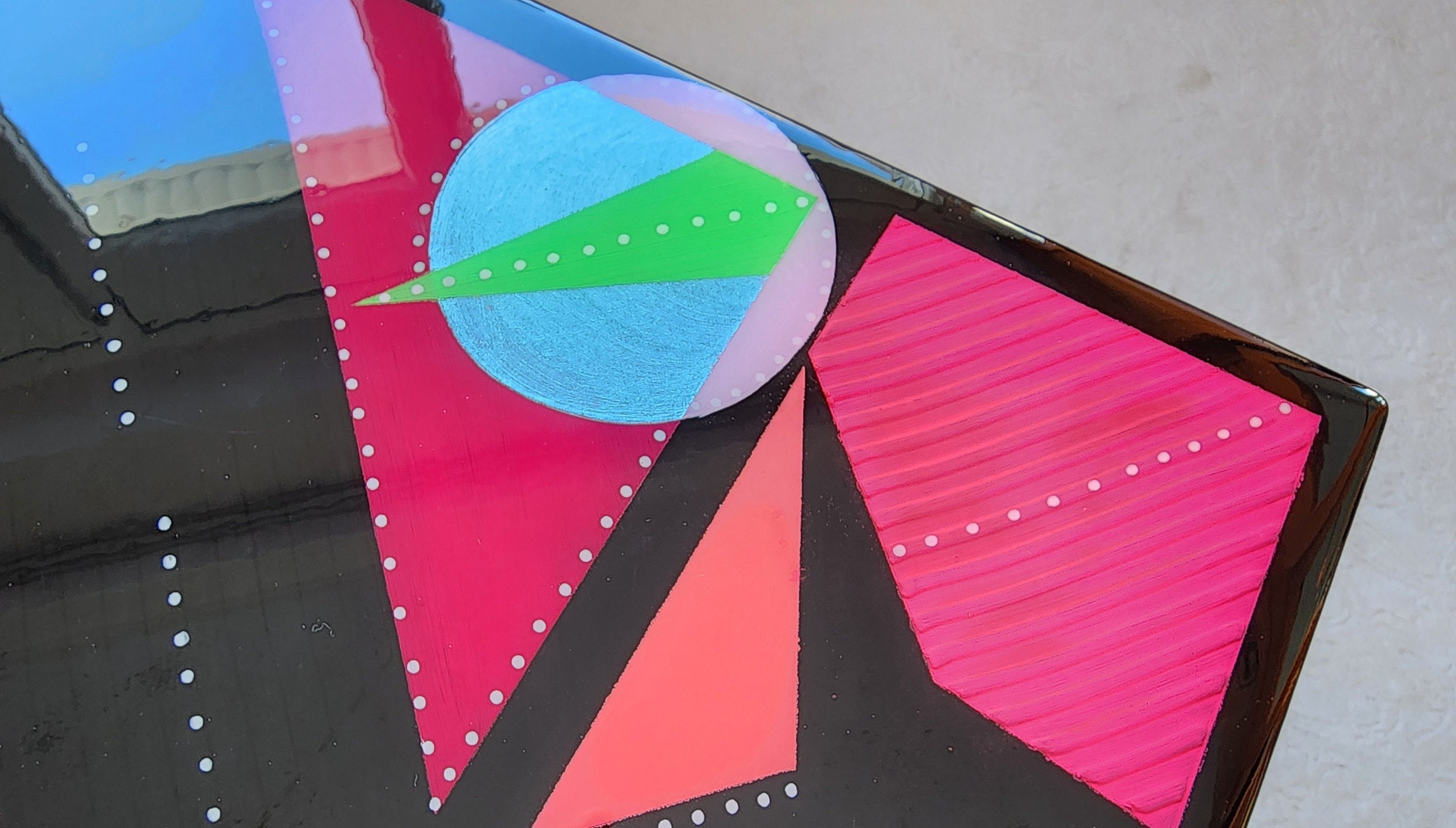 Hand Painted Black Abstract Wooden Epoxy Resin Side End Table, Colorful Funky Eclectic Rainbow  Pop Art Cute Unusual Geometric Coffee Table