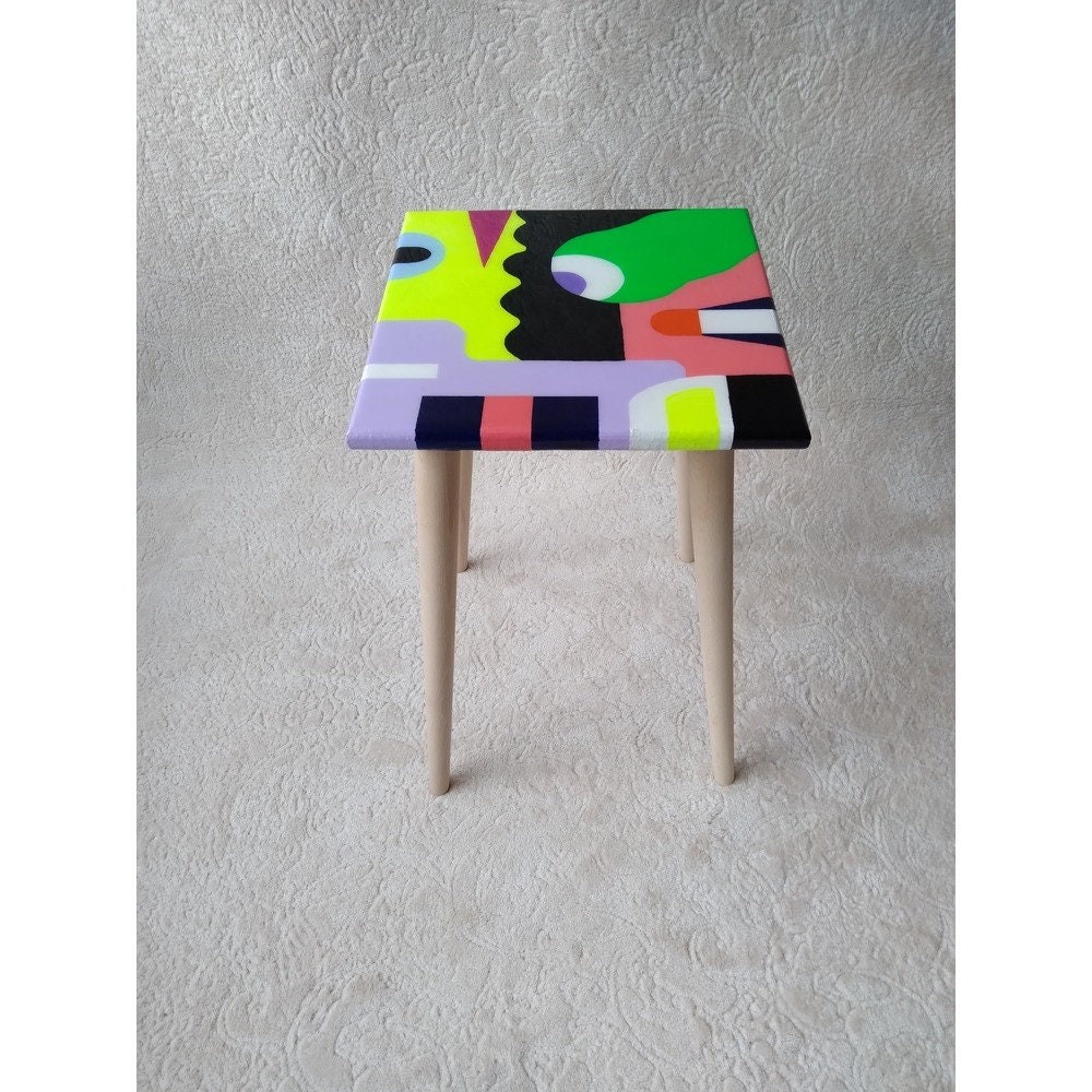 Handmade Abstract Black Green Resin Coffee Table,Modern Unique Wood Epoxy Sofa End Colorful Bedside Living Room Bedroom Entryway Art Table