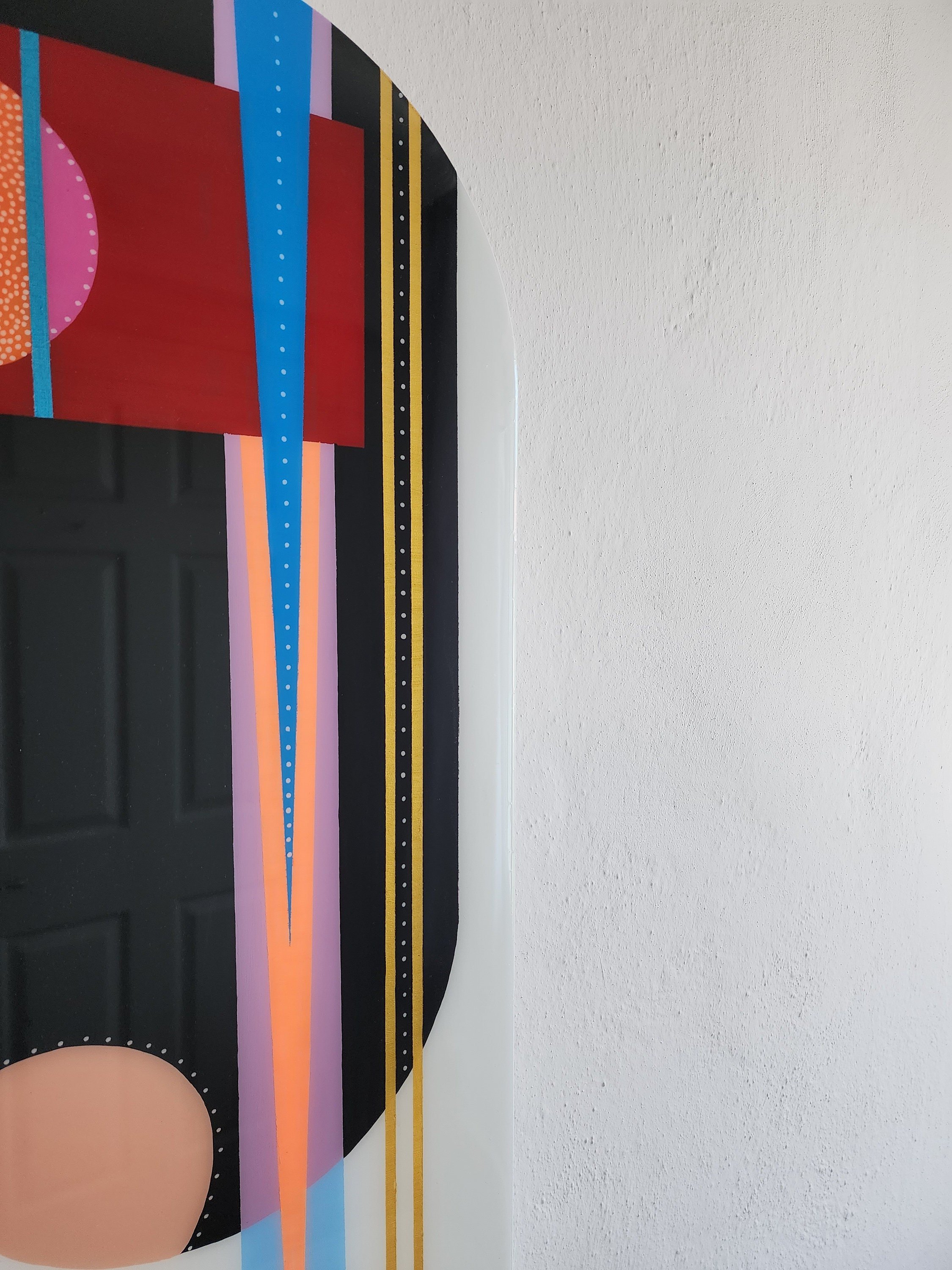 Black White Abstract Colorful Resin Wall Art Decor, Oval Vintage Retro Unique Geometric Cool Pink Epoxy Home Decor Boho Design Hanging Decor