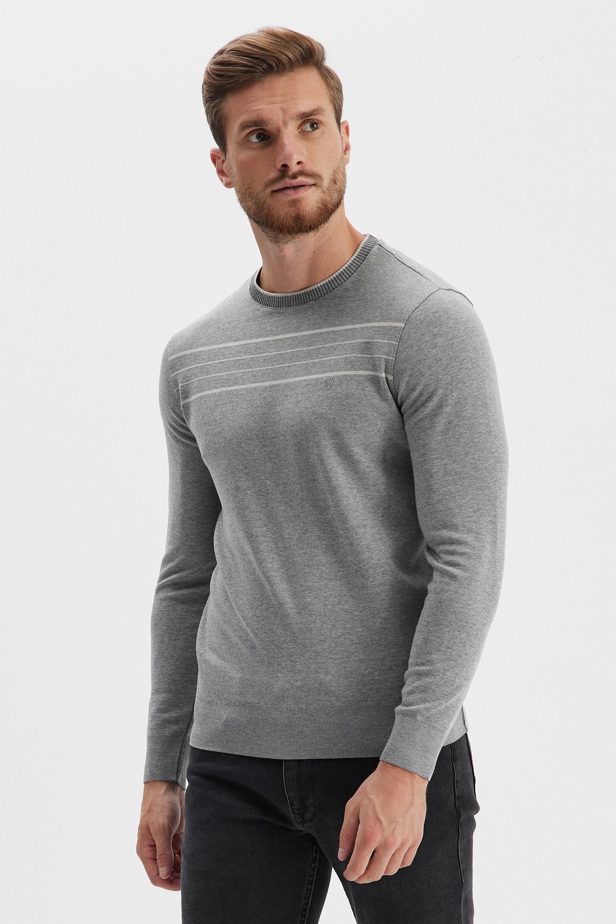 Erkek Bisiklet Yaka Çizgili Sweatshirt