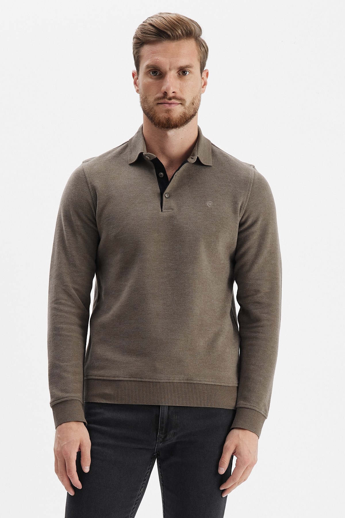 Erkek Polo Yaka Sweatshirt - Zencefil