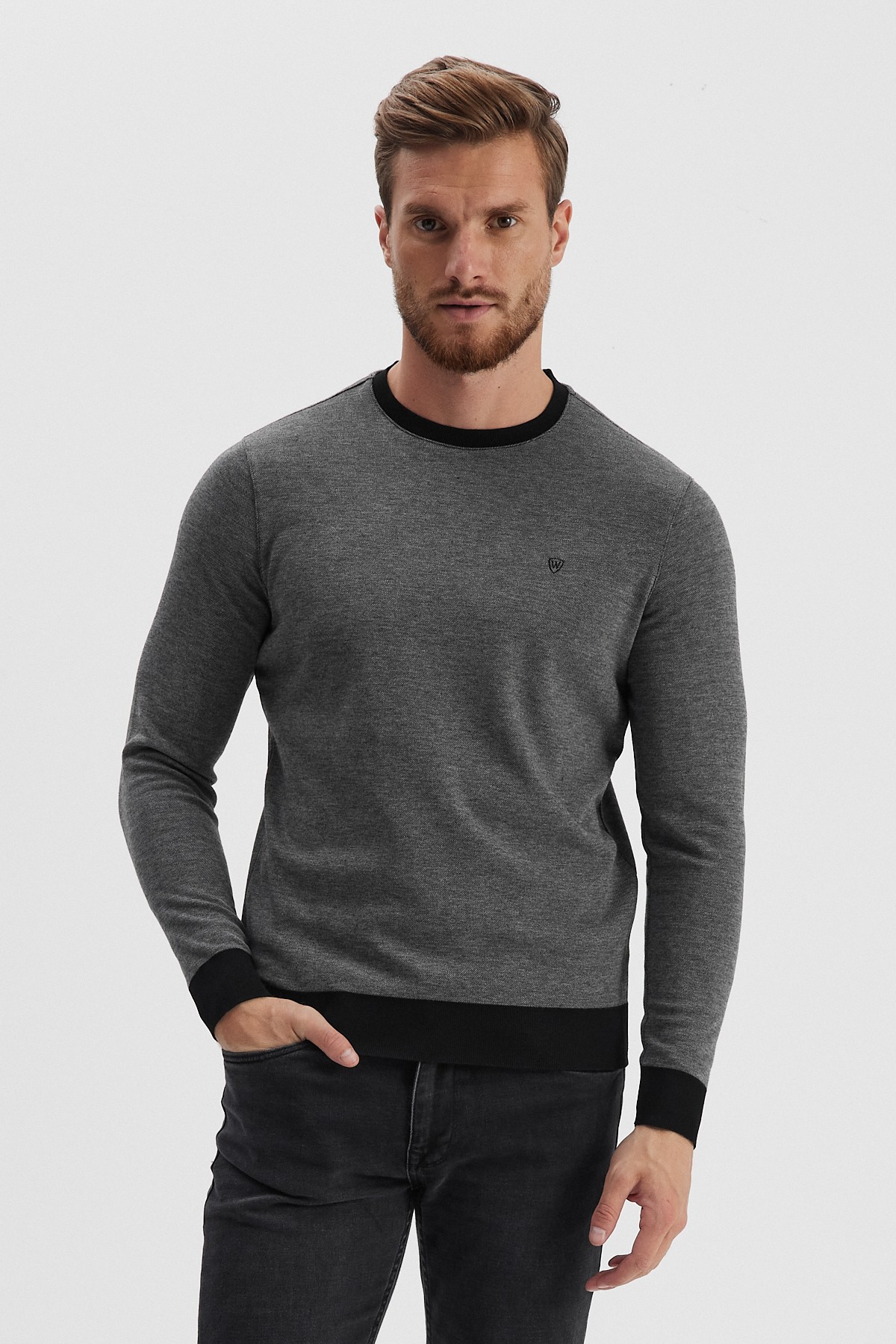 Erkek Bisiklet Yaka Sweatshirt - Siyah