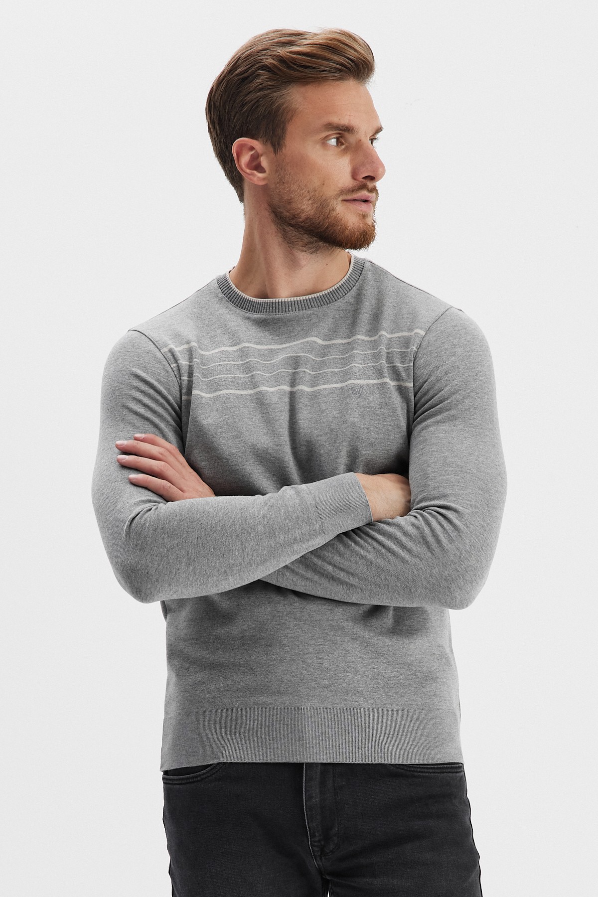 Erkek Bisiklet Yaka Çizgili Sweatshirt