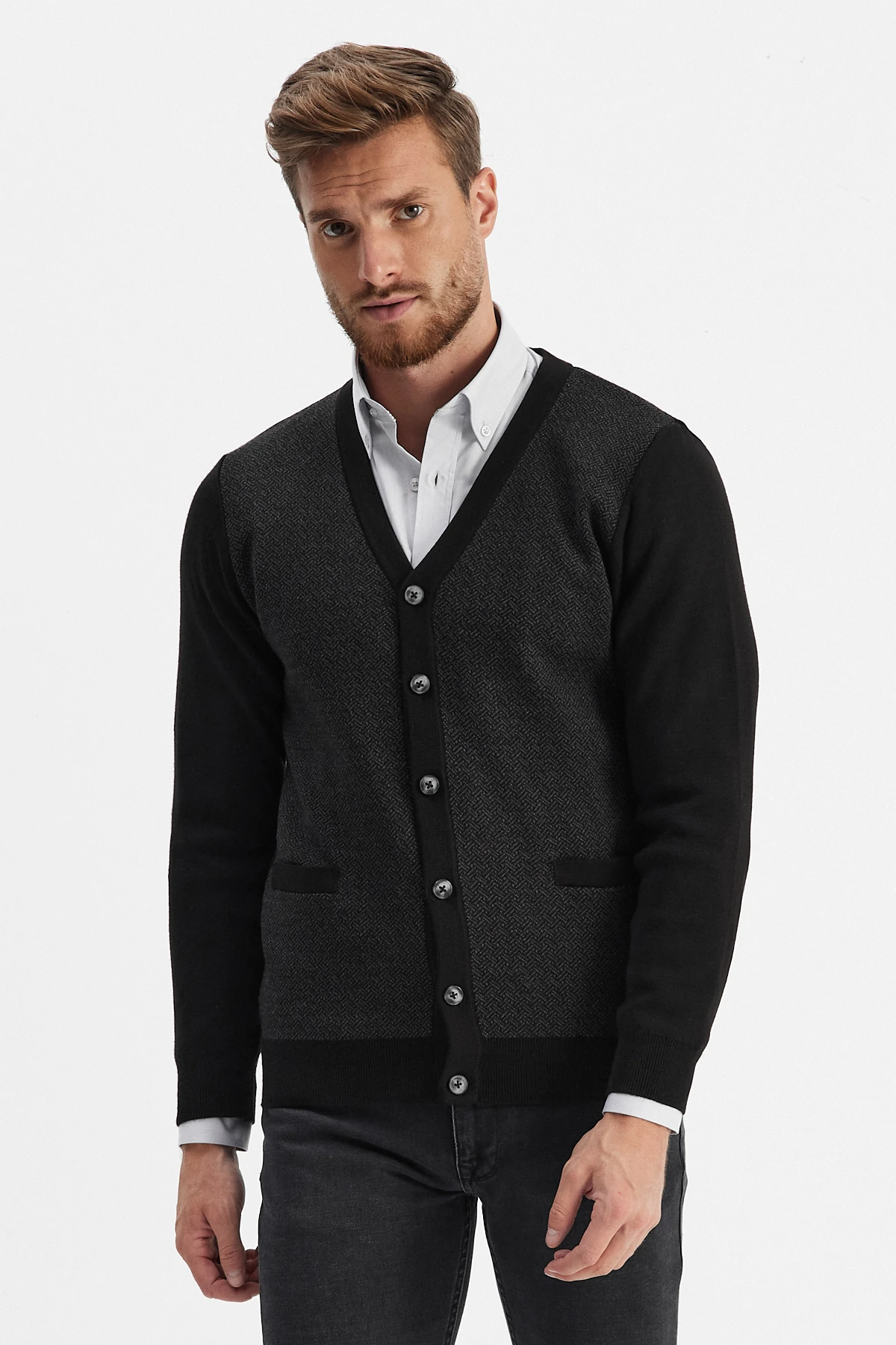 Erkek Klasik Cepli Hırka - Siyah