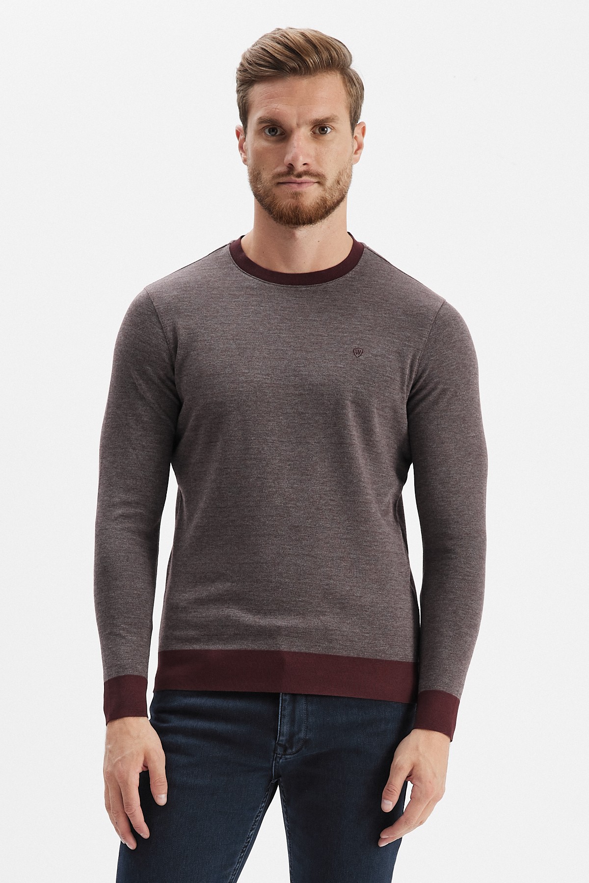 Erkek Bisiklet Yaka Sweatshirt - Bordo