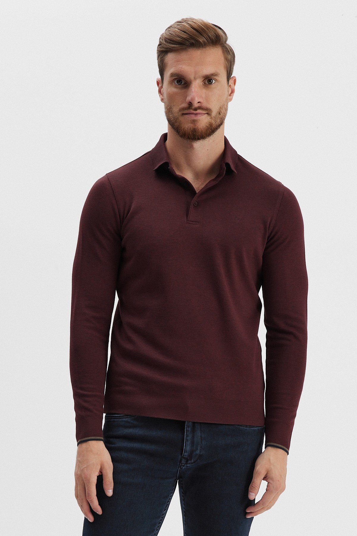 Erkek Polo Yaka Sweatshirt - Bordo