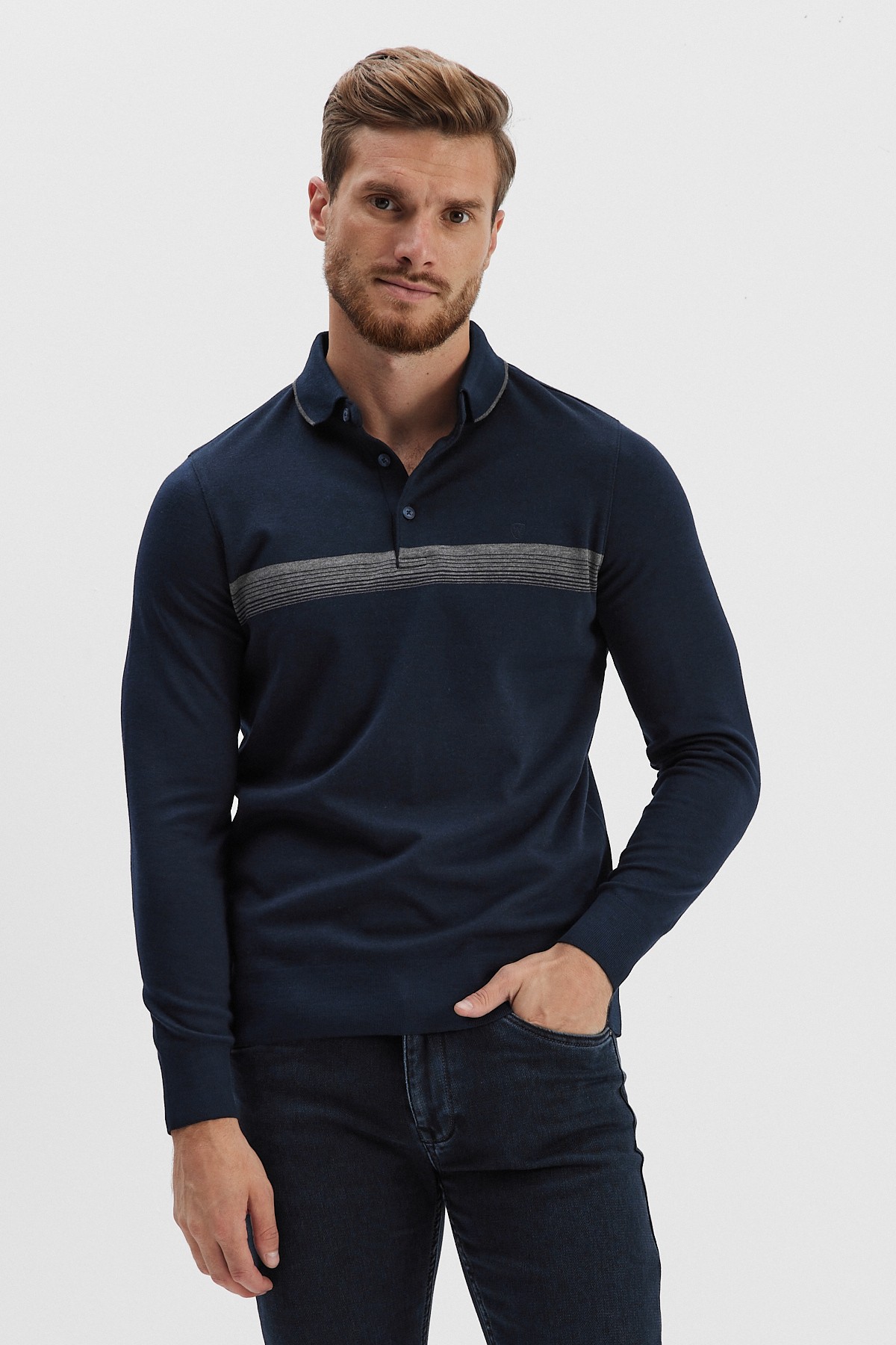 Erkek Polo Yaka Sweatshirt	 - Lacivert