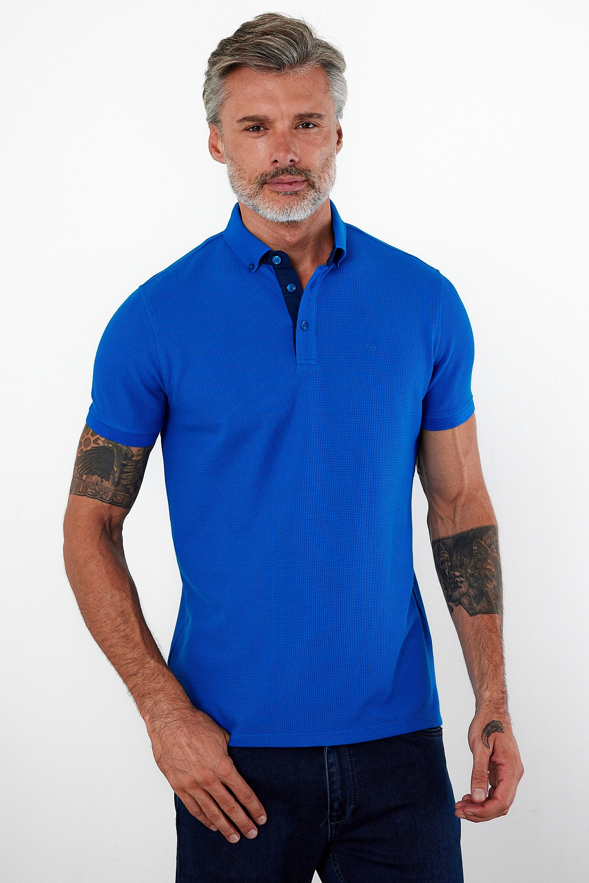 Polo Yaka Kısa Kol Tişört -Saks Mavi