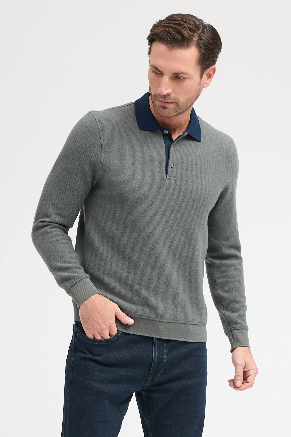 Erkek Polo Yaka Uzun Kol Sweatshirt